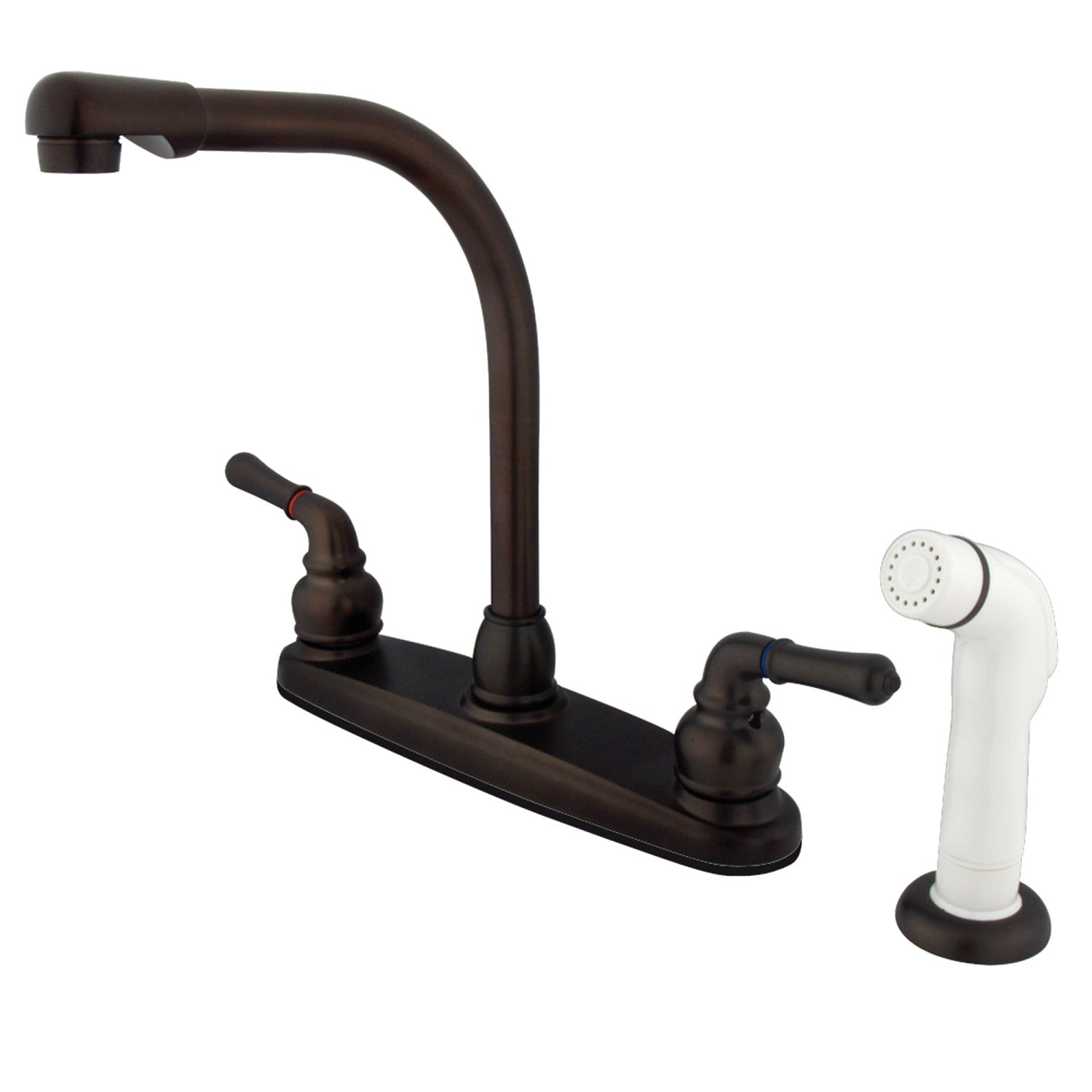 Kingston Tulare KB755 - Magellan Two-Handle 4-Hole 8" Centerset Kitchen Faucet with Side Sprayer, Oil Rubbed Bronze
