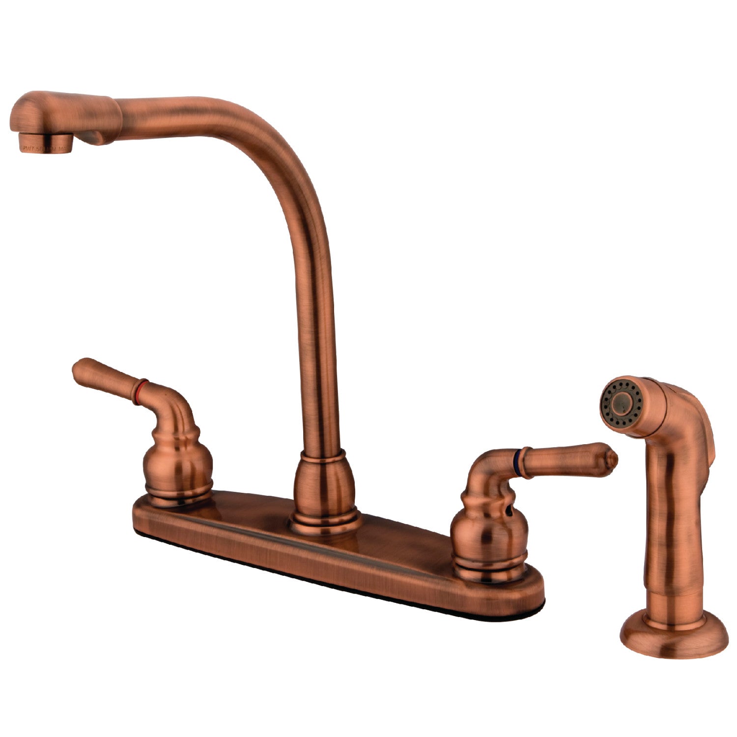 Kingston Tulare KB756SP - Magellan Two-Handle 4-Hole 8" Centerset Kitchen Faucet with Side Sprayer, Antique Copper