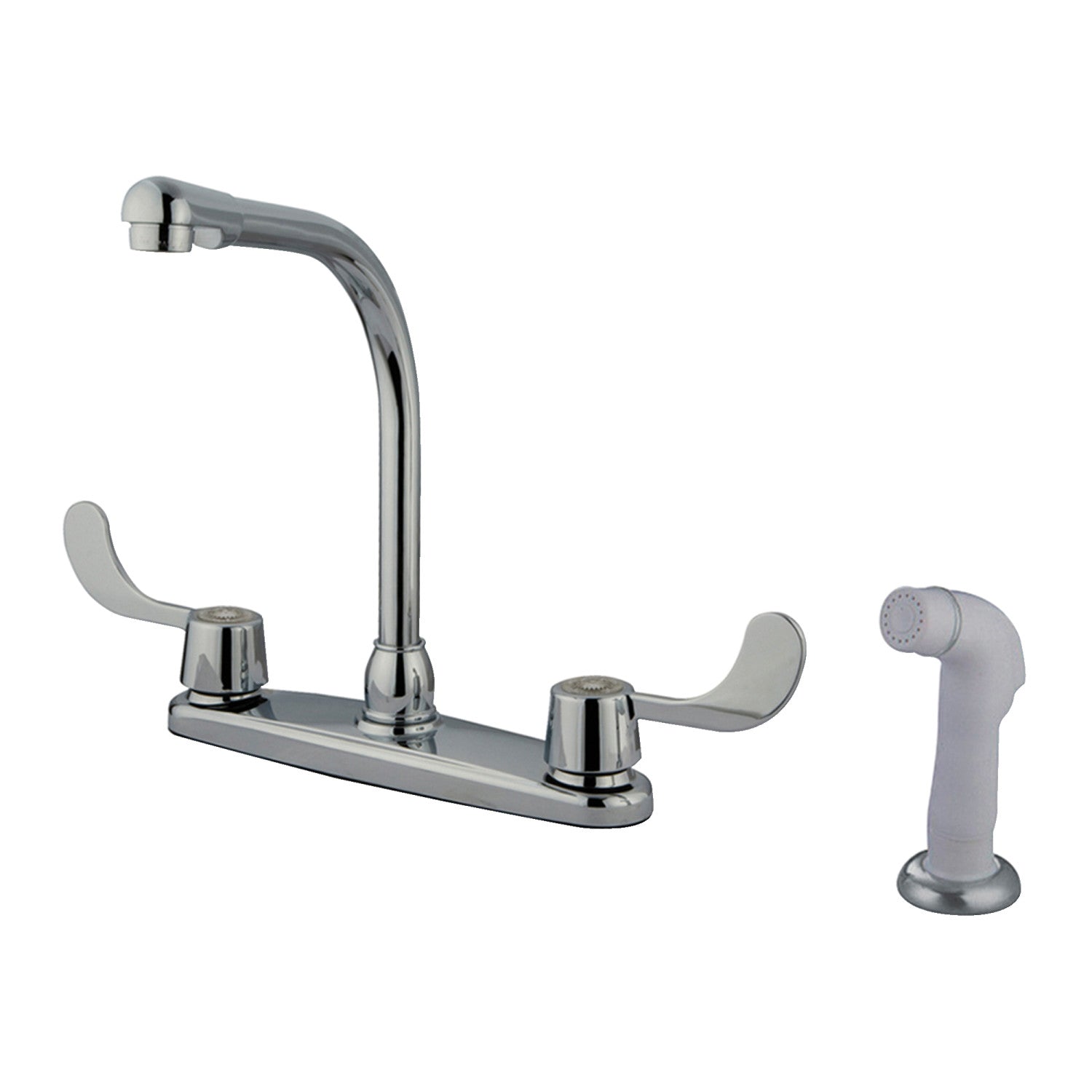 Kingston Tulare KB762 - Magellan Two-Handle 4-Hole 8" Centerset Kitchen Faucet with Side Sprayer, Polished Chrome