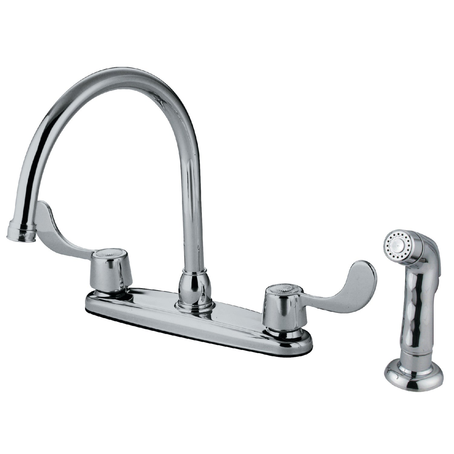 Kingston Tulare KB782SP - Vista Two-Handle 4-Hole 8" Centerset Kitchen Faucet with Side Sprayer, Polished Chrome
