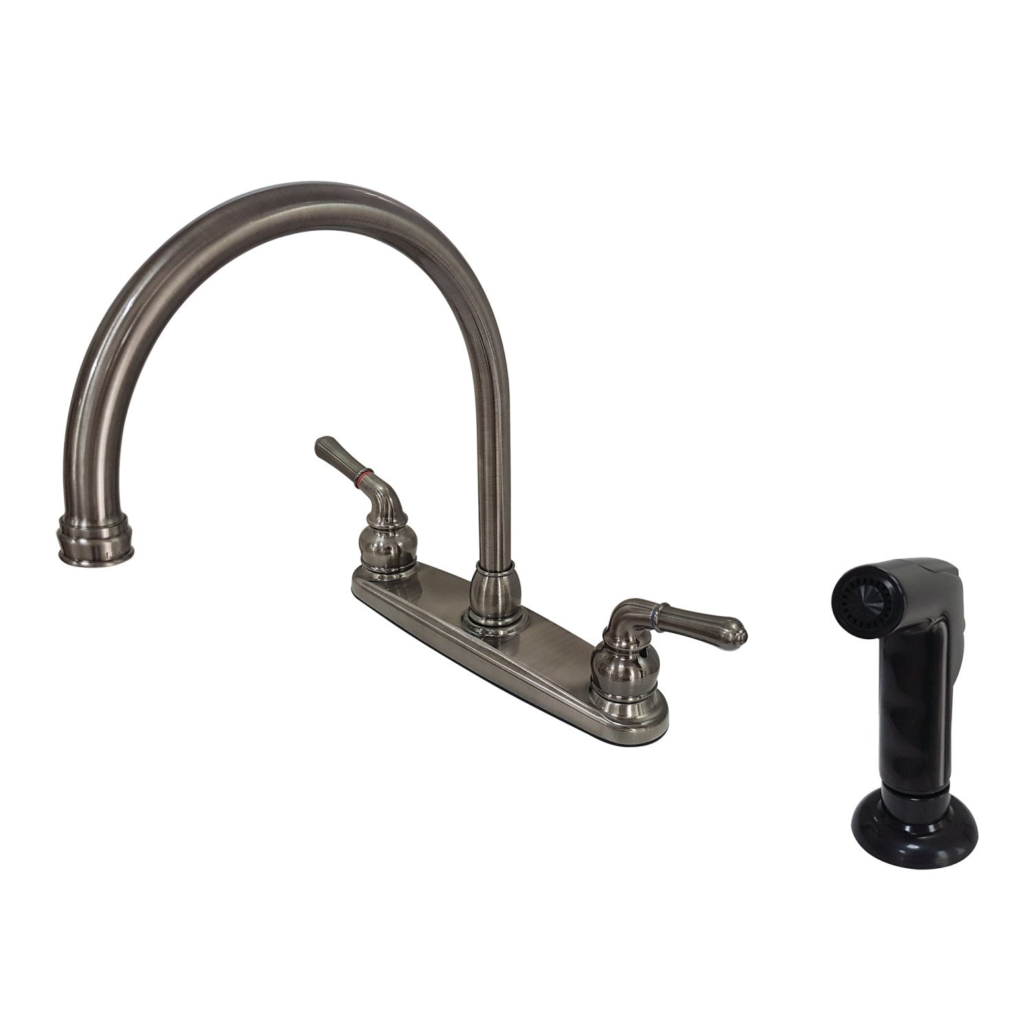 Kingston Tulare KB7900SP - Magellan Two-Handle 4-Hole 8" Centerset Kitchen Faucet with Side Sprayer, Black Stainless