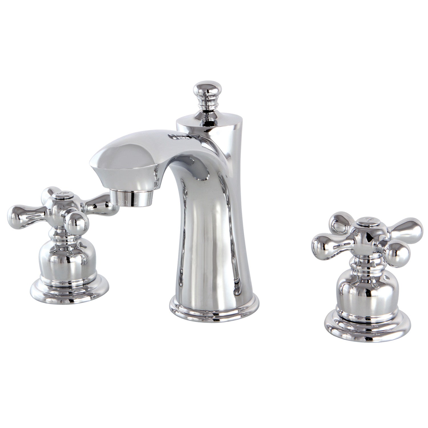 Kingston Tulare KB7961AX - Victorian Two-Handle 3-Hole Deck Mount Widespread Bathroom Faucet with Pop-Up Drain, Polished Chrome