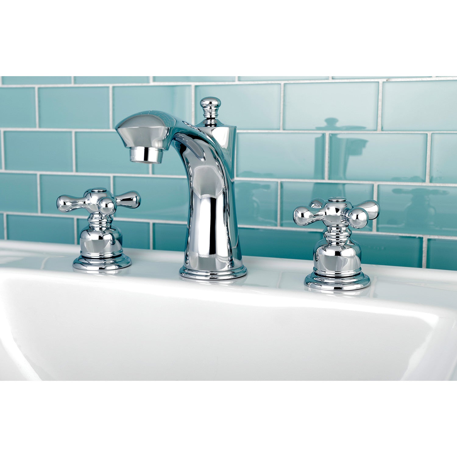 Kingston Tulare KB7961AX - Victorian Two-Handle 3-Hole Deck Mount Widespread Bathroom Faucet with Pop-Up Drain, Polished Chrome — thumbnail 2