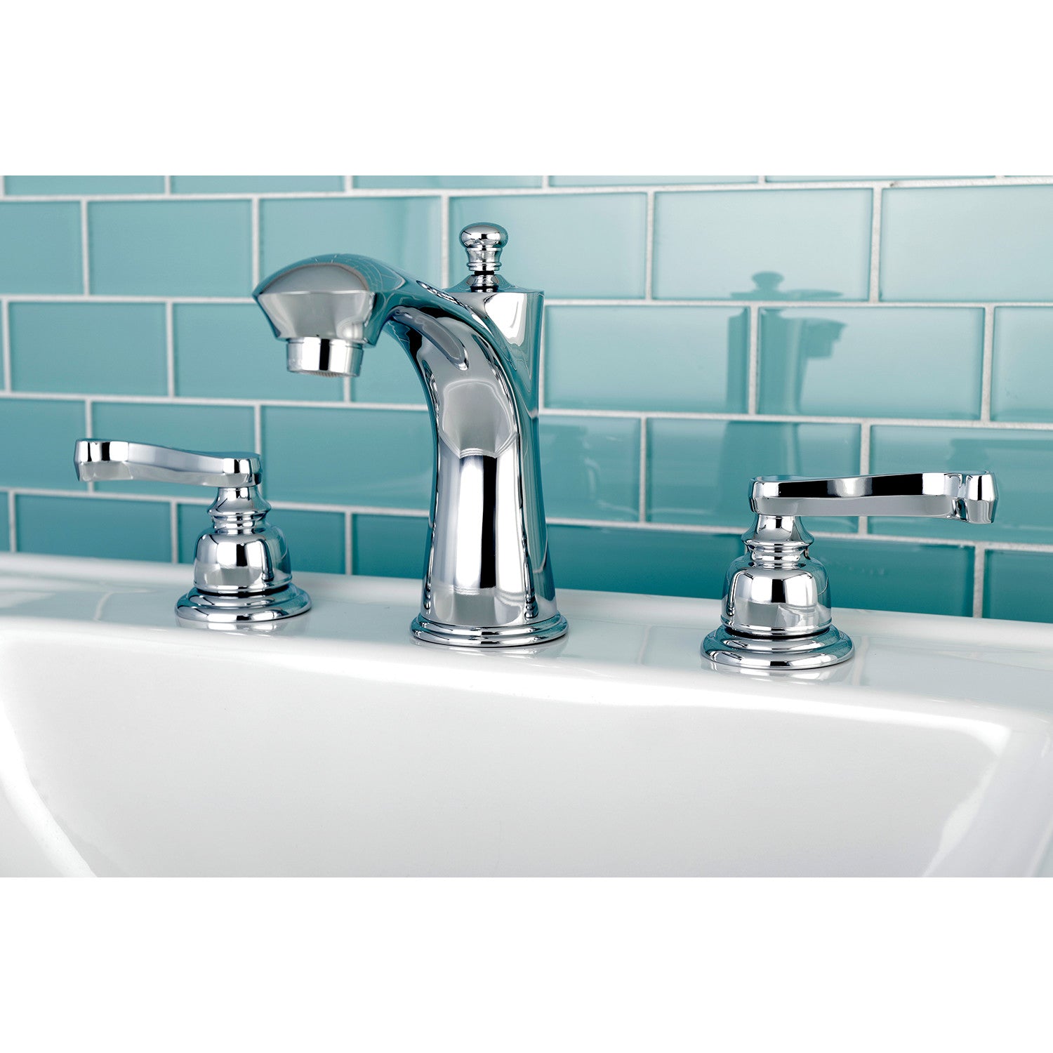 Kingston Tulare KB7961FL - Royale Two-Handle 3-Hole Deck Mount Widespread Bathroom Faucet with Pop-Up Drain, Polished Chrome — thumbnail 2