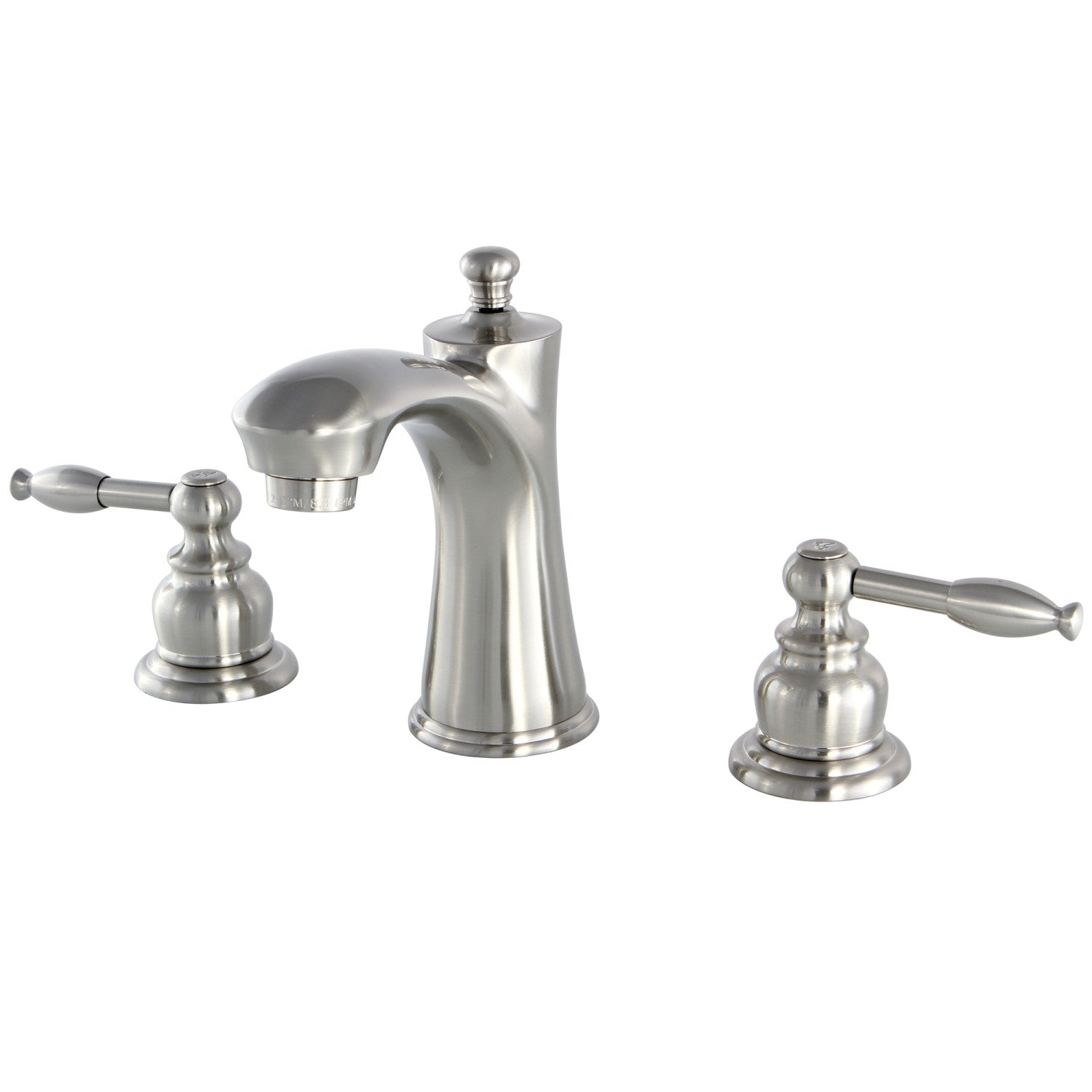 Kingston Tulare KB7968KL - Knight Two-Handle 3-Hole Deck Mount Widespread Bathroom Faucet with Pop-Up Drain, Brushed Nickel