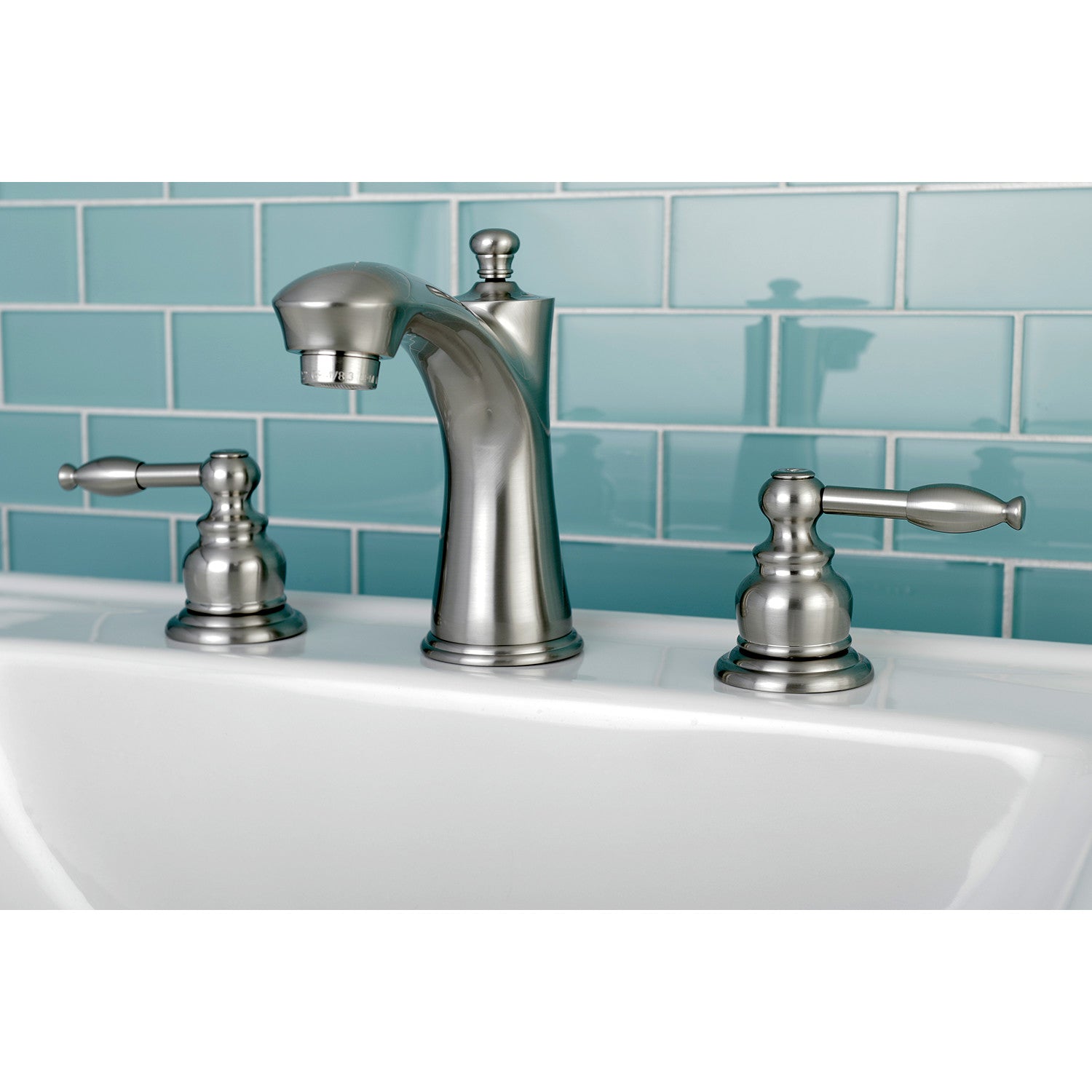 Kingston Tulare KB7968KL - Knight Two-Handle 3-Hole Deck Mount Widespread Bathroom Faucet with Pop-Up Drain, Brushed Nickel — thumbnail 2