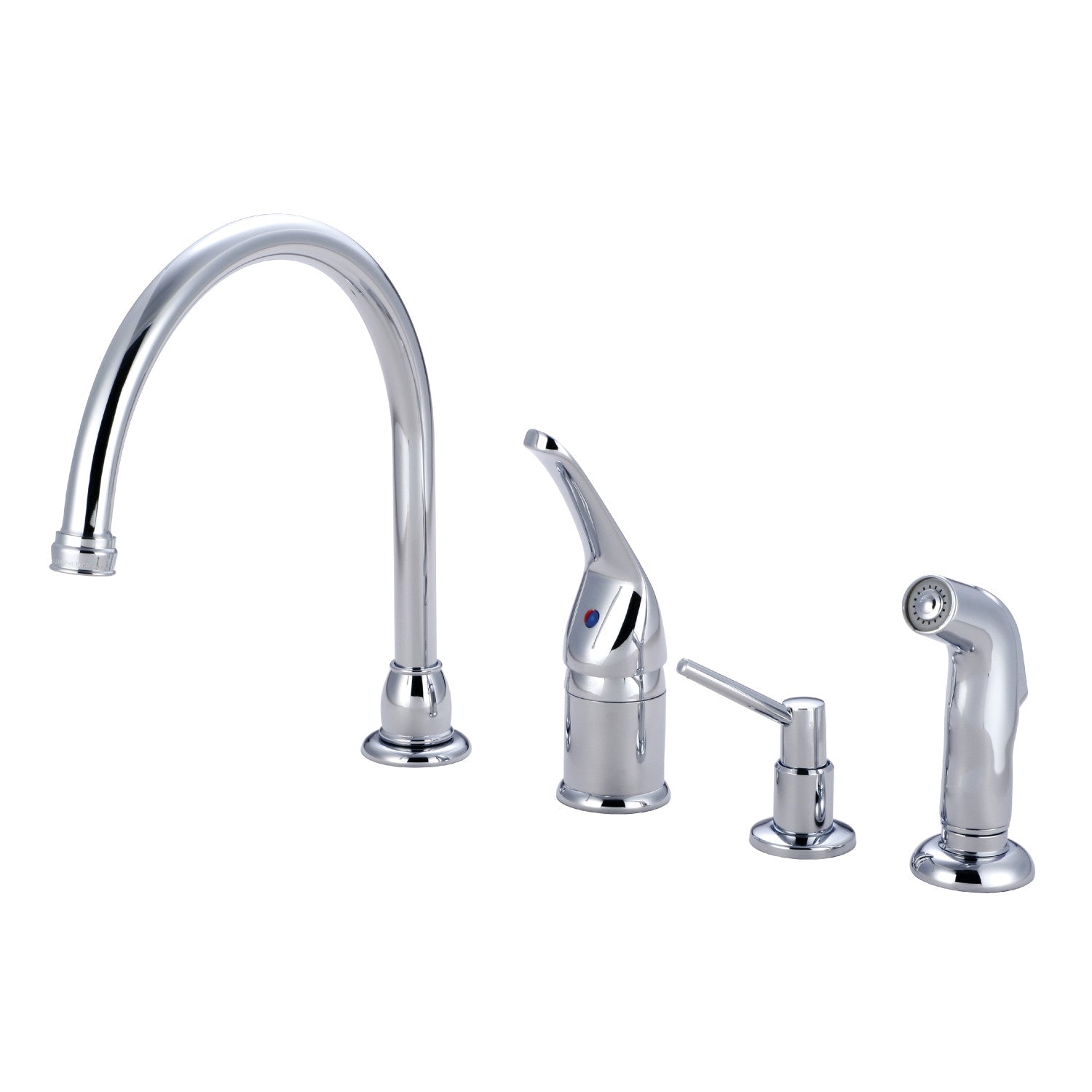Kingston Tulare KB821K1 - Chatham Single-Handle 4-Hole Widespread Kitchen Faucet with Side Sprayer and Soap Dispenser, Polished Chrome