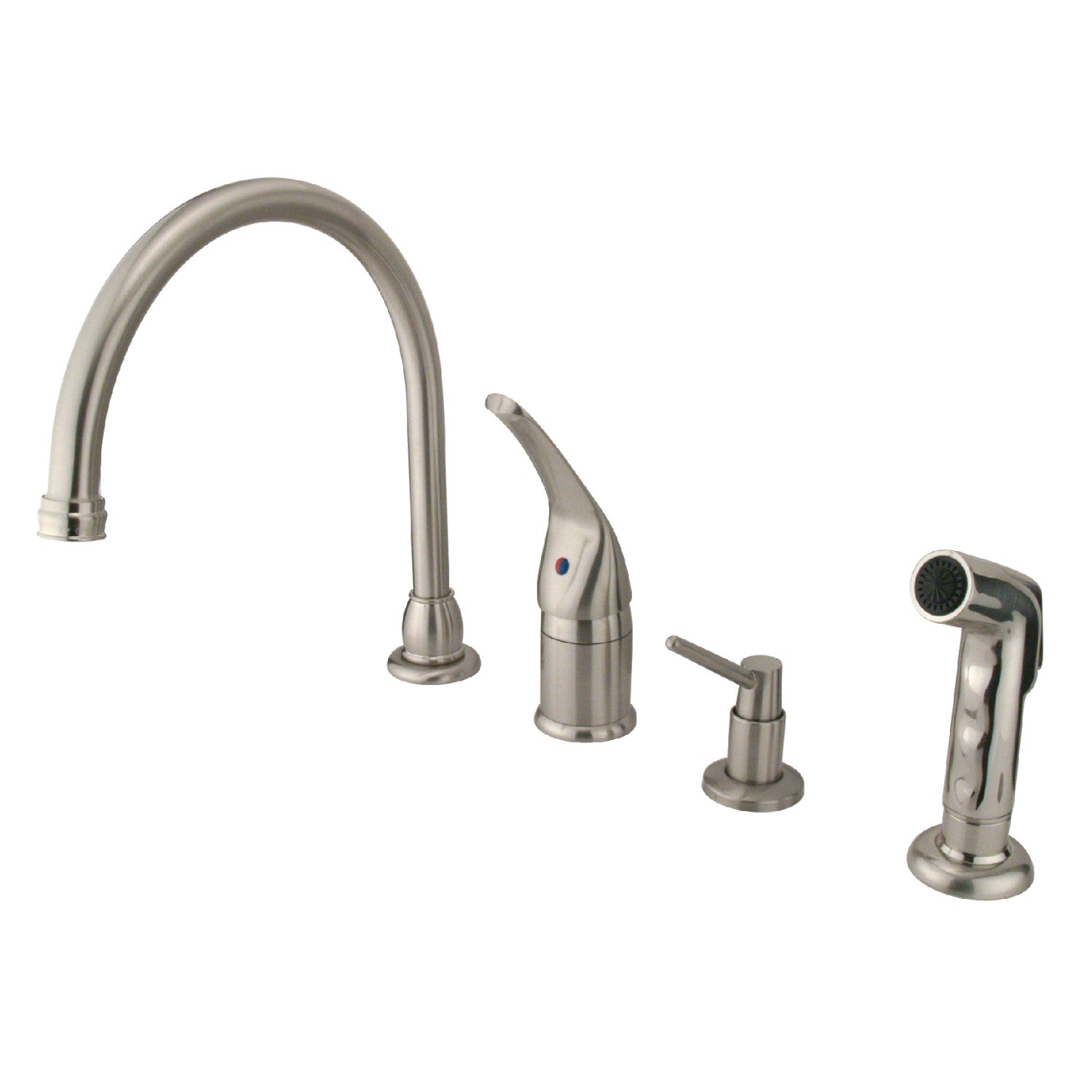 Kingston Tulare KB828K8 - Chatham Single-Handle 4-Hole Widespread Kitchen Faucet with Side Sprayer and Soap Dispenser, Brushed Nickel