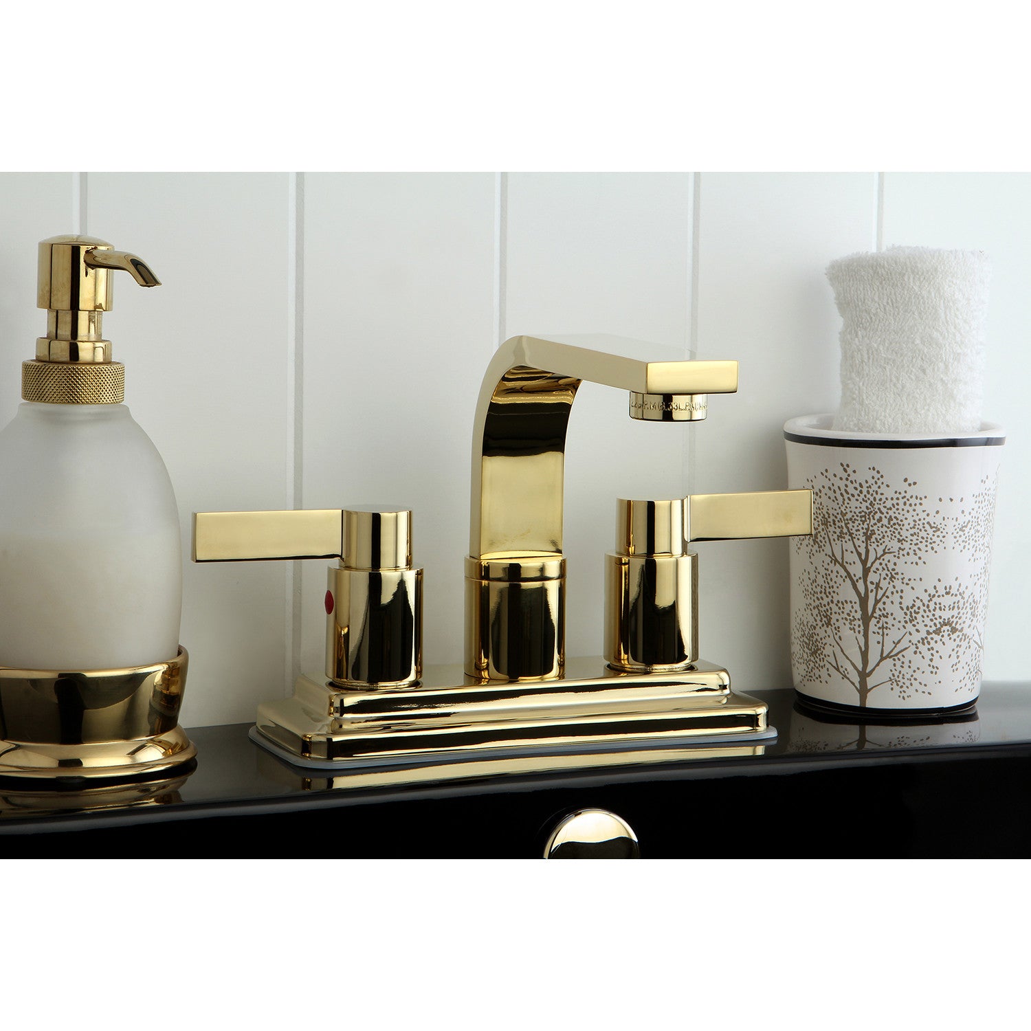 Kingston Sona KB8462NDL - NuvoFusion Double-Handle 3-Hole Deck Mount 4-Inch Centerset Bathroom Faucet with Push-Up Pop-Up, Polished Brass — thumbnail 3