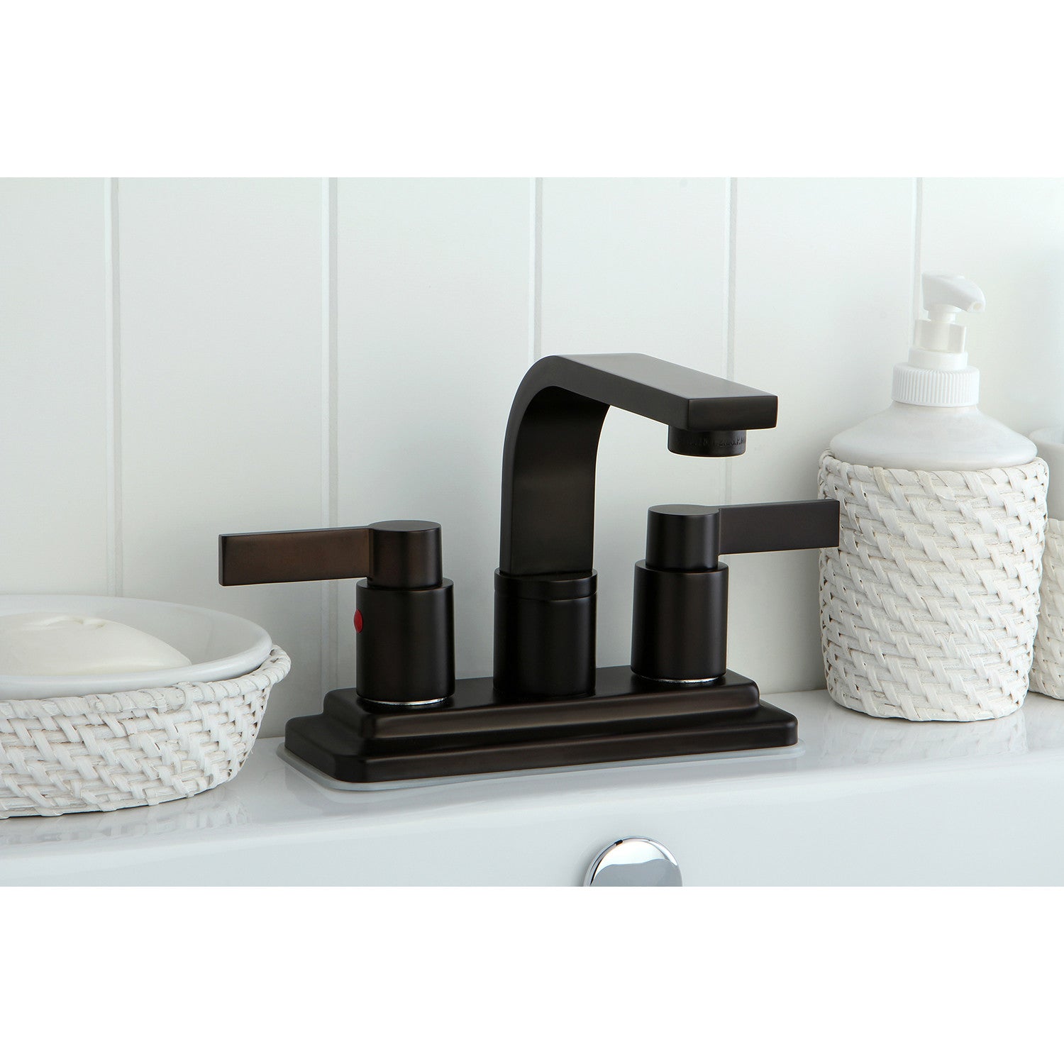 Kingston Sona KB8465NDL - NuvoFusion Double-Handle 3-Hole Deck Mount 4-Inch Centerset Bathroom Faucet with Push-Up Pop-Up, Oil Rubbed Bronze — thumbnail 3