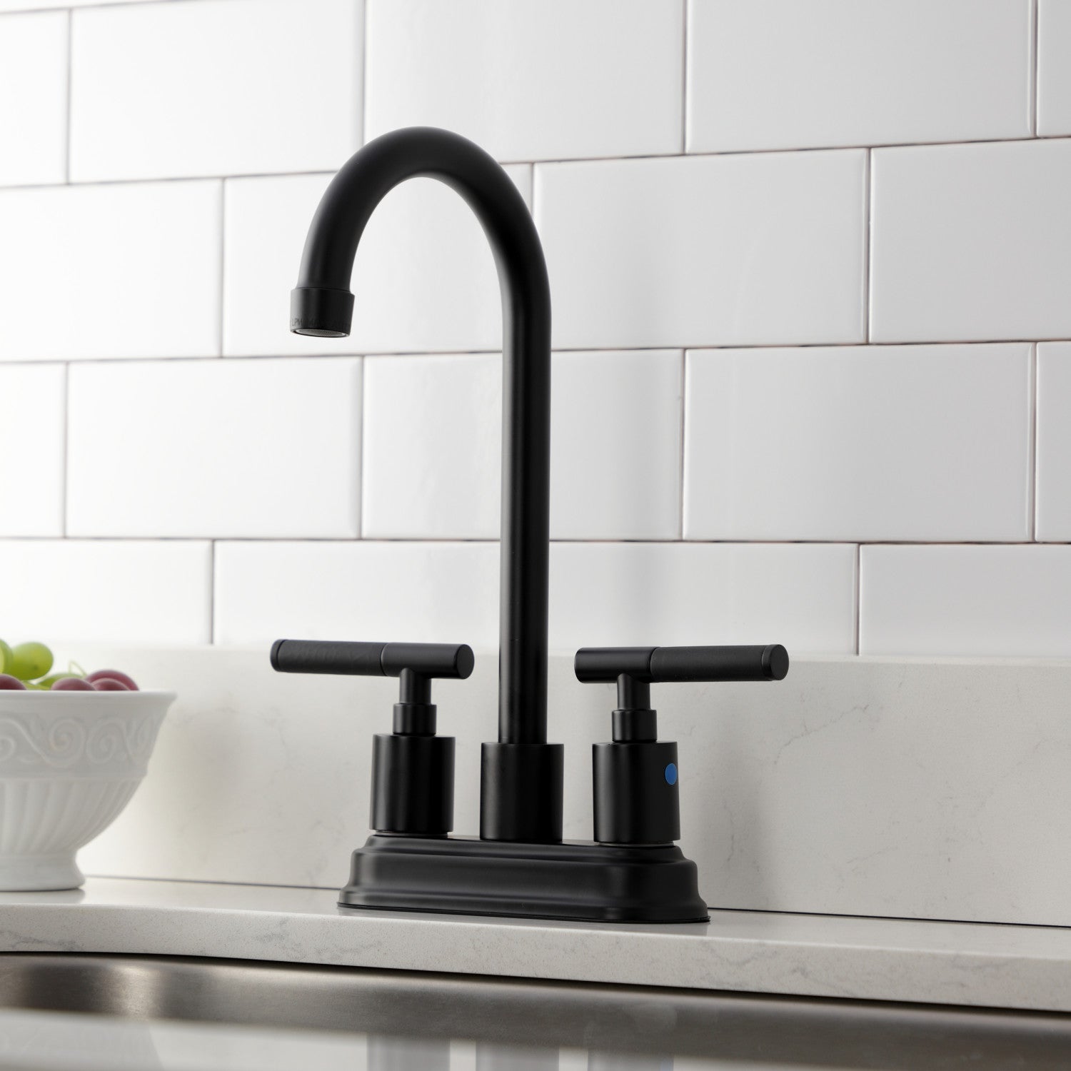 Kingston Tulare KB8490CKL - Kaiser Two-Handle 2-Hole Deck Mount Bar Faucet, Matte Black — thumbnail 2