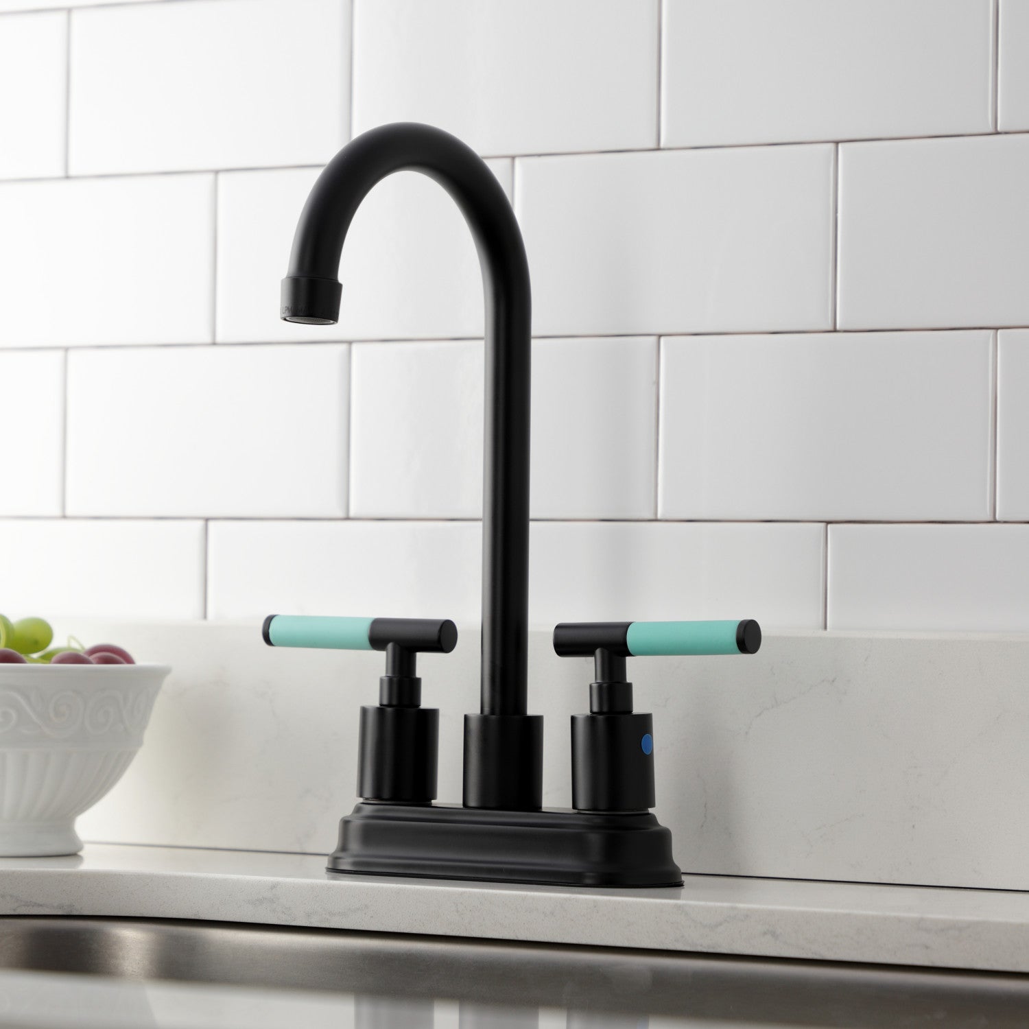 Kingston Tulare KB8490CKL - Kaiser Two-Handle 2-Hole Deck Mount Bar Faucet, Matte Black — thumbnail 3