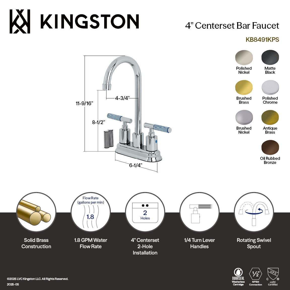 Kingston Sona KB8490KPS - Verona Double-Handle 4-Inch Centerset Bar Faucet, Matte Black — thumbnail 2