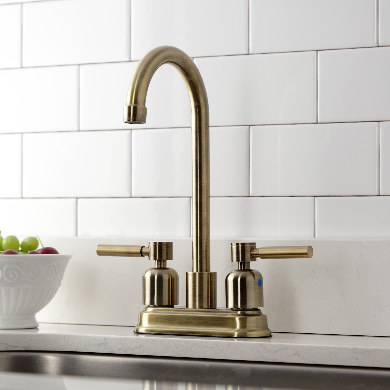 Kingston Tulare KB8493DL - Concord Two-Handle 2-Hole Deck Mount Bar Faucet, Antique Brass — thumbnail 2