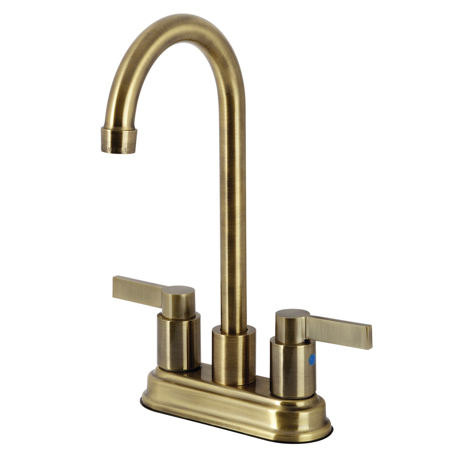 Kingston Tulare KB8493NDL - NuvoFusion Two-Handle 2-Hole Deck Mount Bar Faucet, Antique Brass