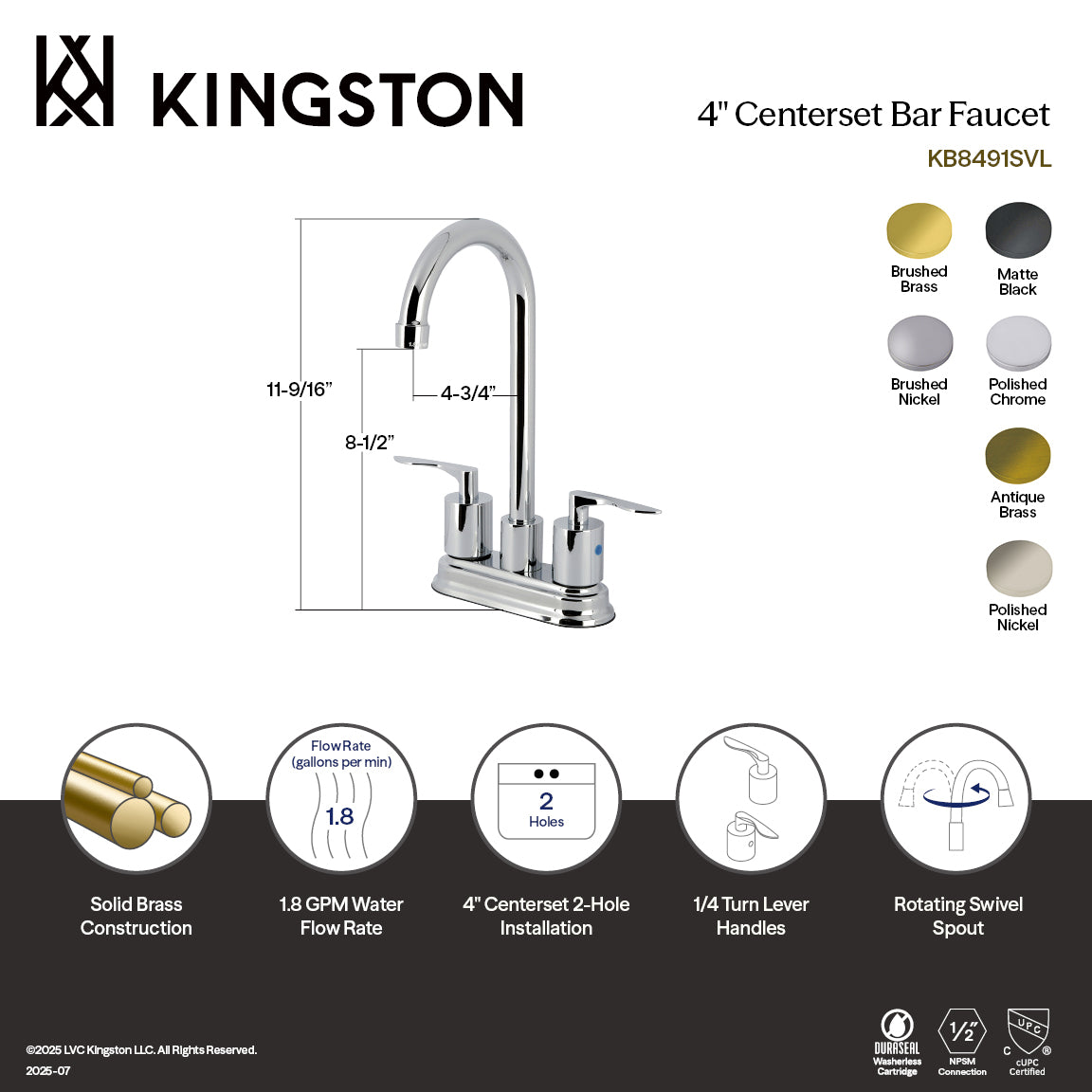 Kingston Tulare KB8493SVL - Serena Two-Handle 2-Hole Deck Mount Bar Faucet, Antique Brass — thumbnail 3