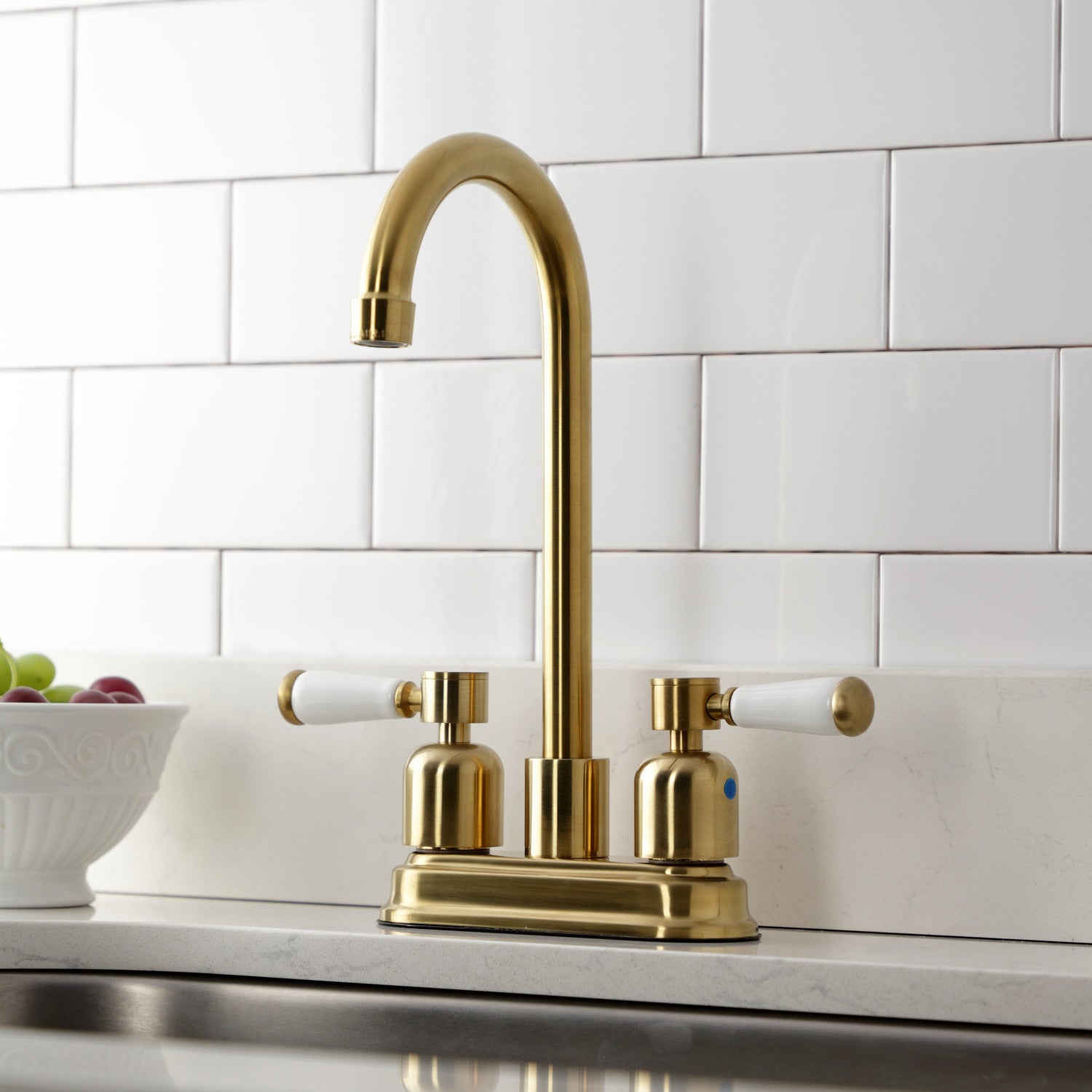 Kingston Tulare KB8497DPL - Paris Two-Handle 2-Hole Deck Mount Bar Faucet, Brushed Brass — thumbnail 2