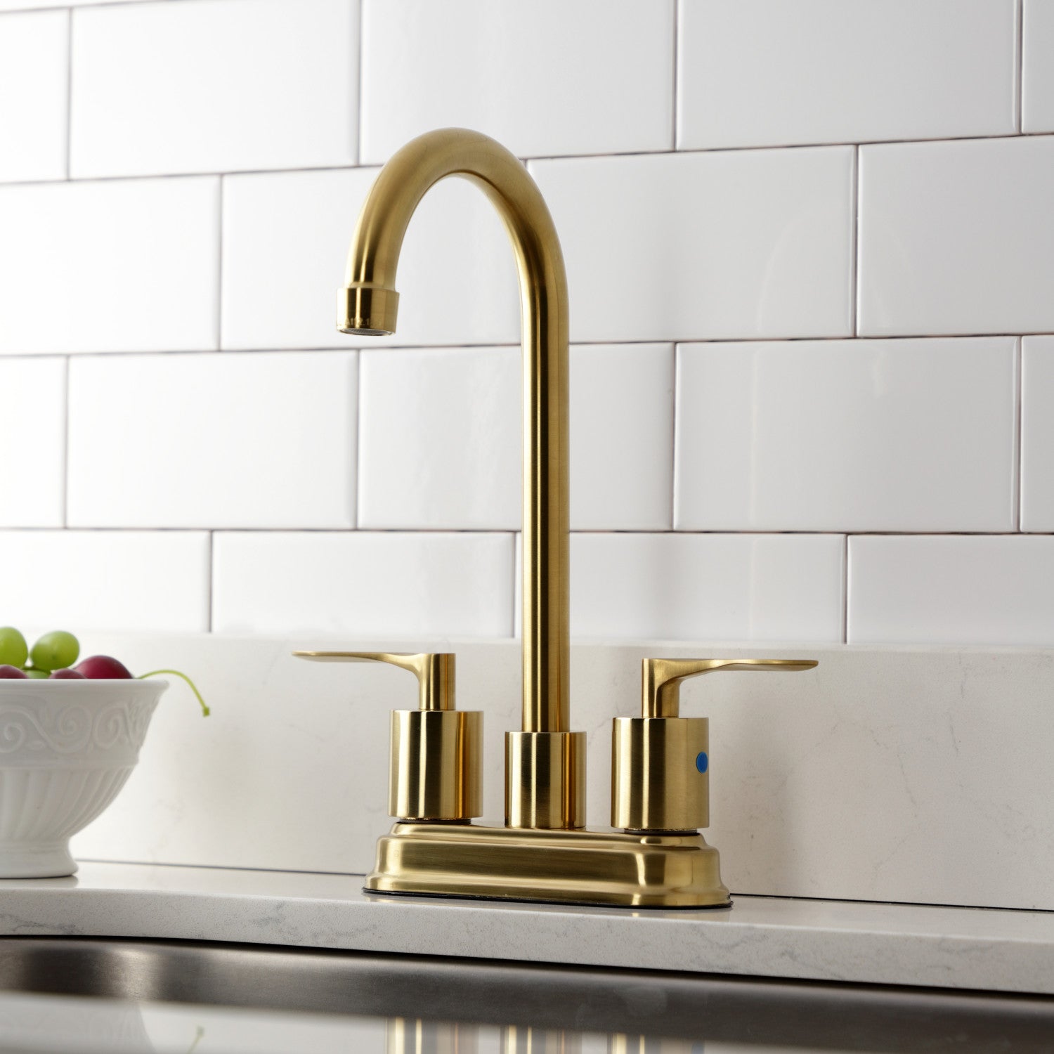 Kingston Tulare KB8497SVL - Serena Two-Handle 2-Hole Deck Mount Bar Faucet, Brushed Brass — thumbnail 2