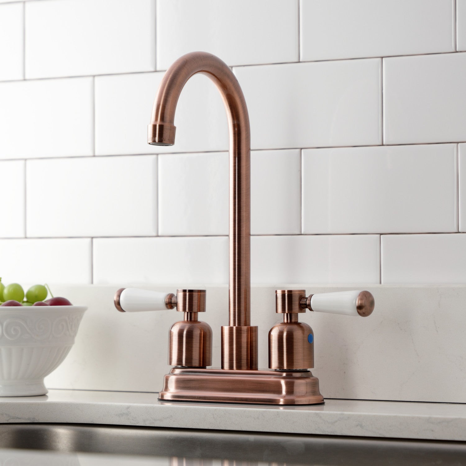 Kingston Tulare KB849DPLAC - Paris Two-Handle 2-Hole Deck Mount Bar Faucet, Antique Copper — thumbnail 2