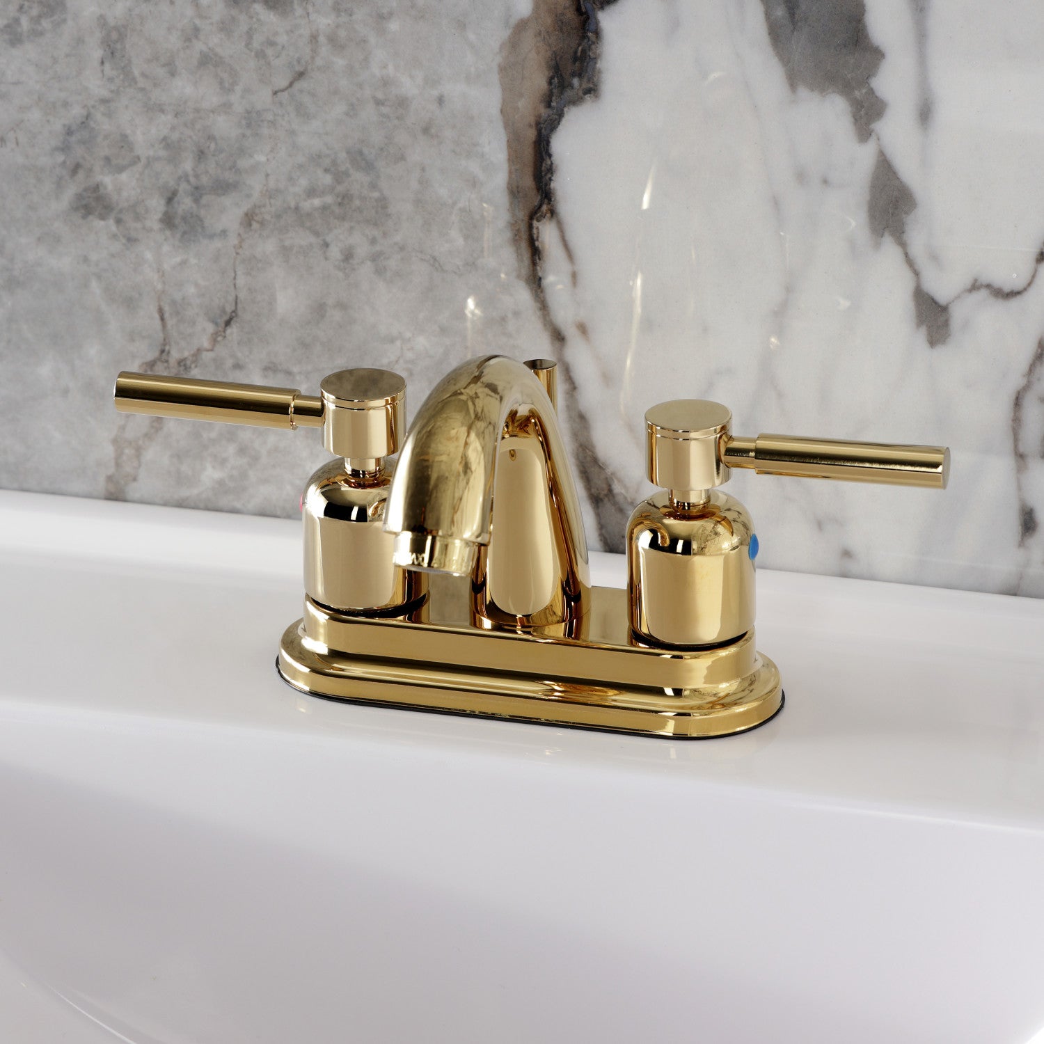 Kingston Tulare KB8612DL - Concord Double-Handle 3-Hole Deck Mount 4-Inch Centerset Bathroom Faucet with Pop-Up Drain, Polished Brass — thumbnail 2