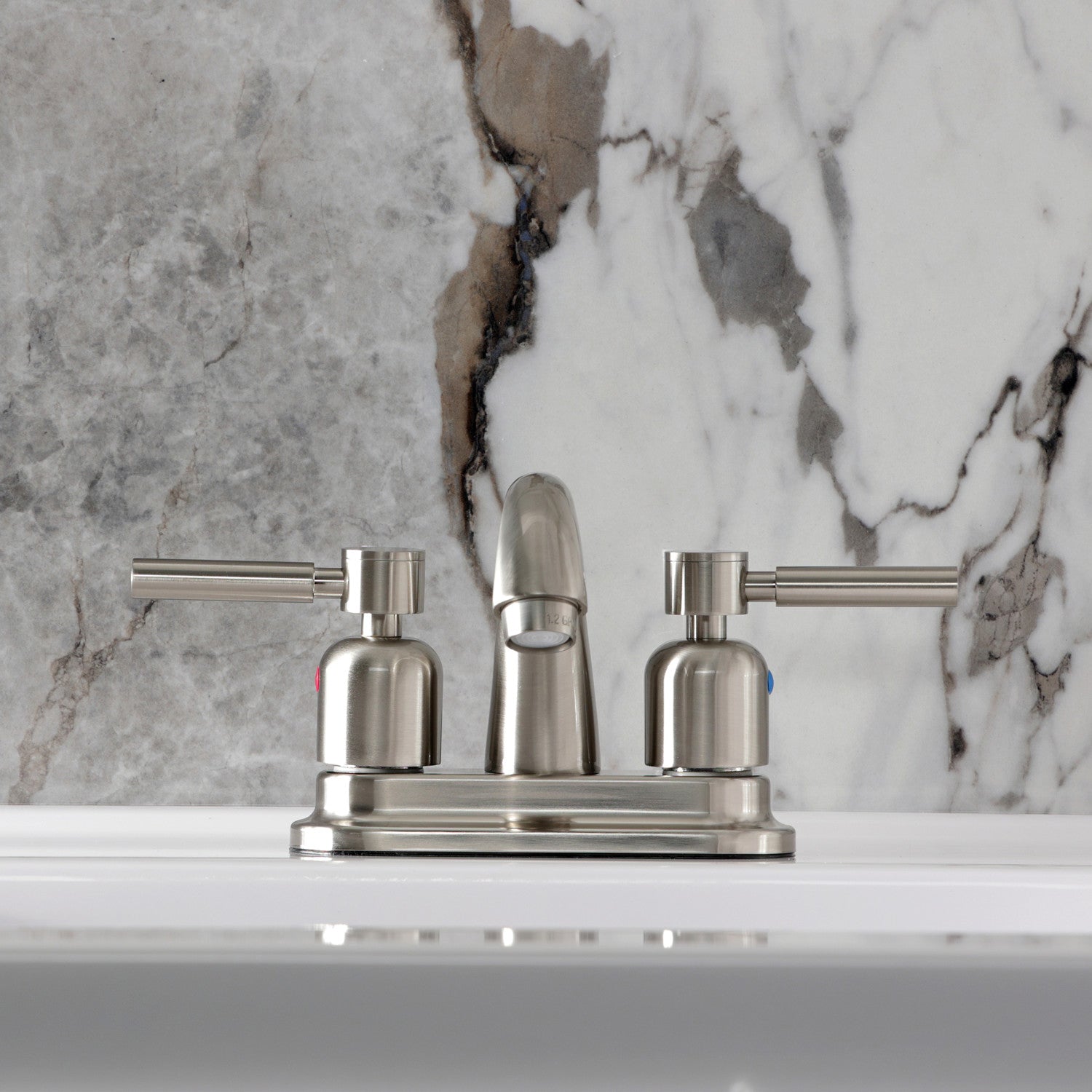 Kingston Tulare KB8618DL - Concord Double-Handle 3-Hole Deck Mount 4-Inch Centerset Bathroom Faucet with Pop-Up Drain, Brushed Nickel — thumbnail 3