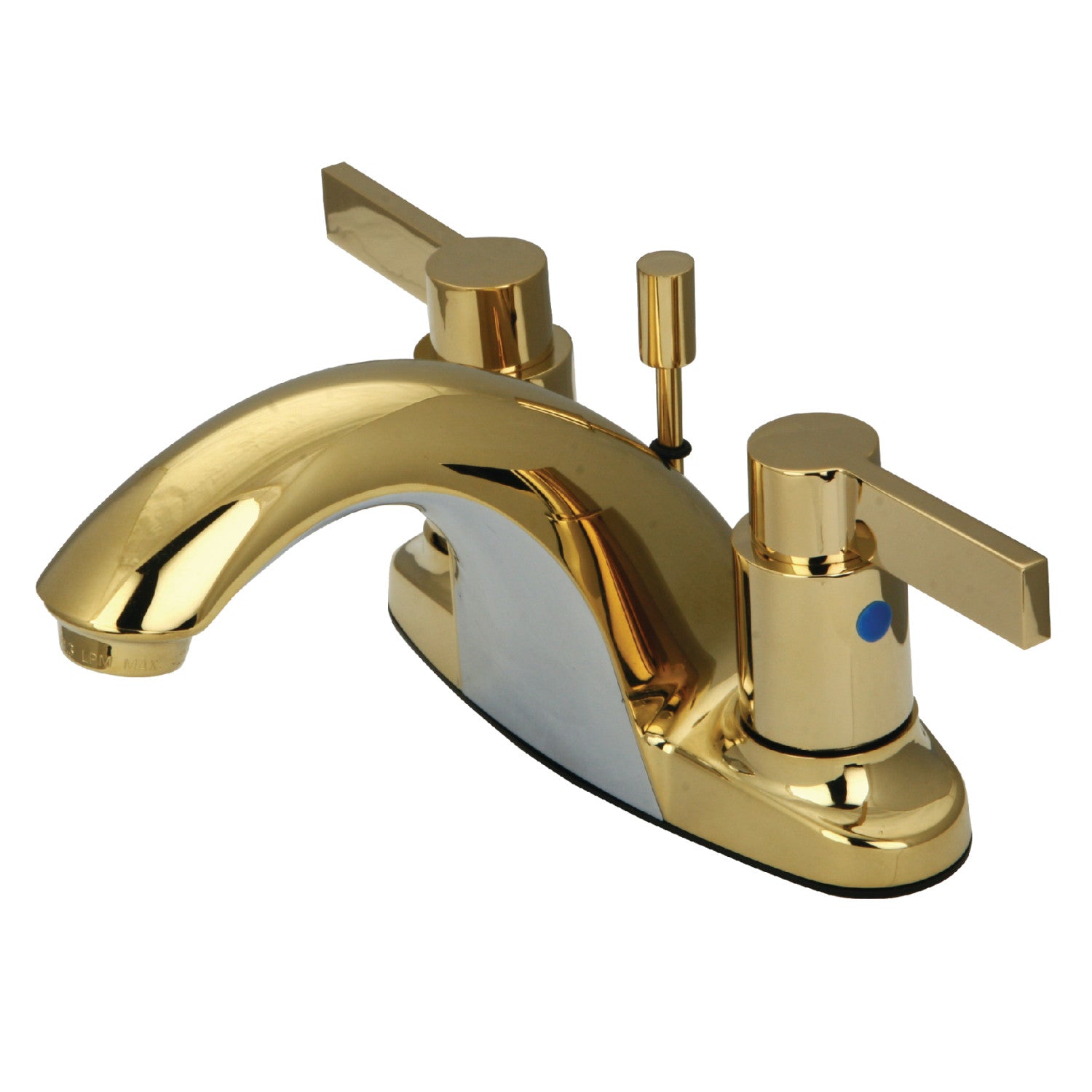 Kingston Tulare KB8642NDL - NuvoFusion Double-Handle 3-Hole Deck Mount 4-Inch Centerset Bathroom Faucet with Pop-Up Drain, Polished Brass