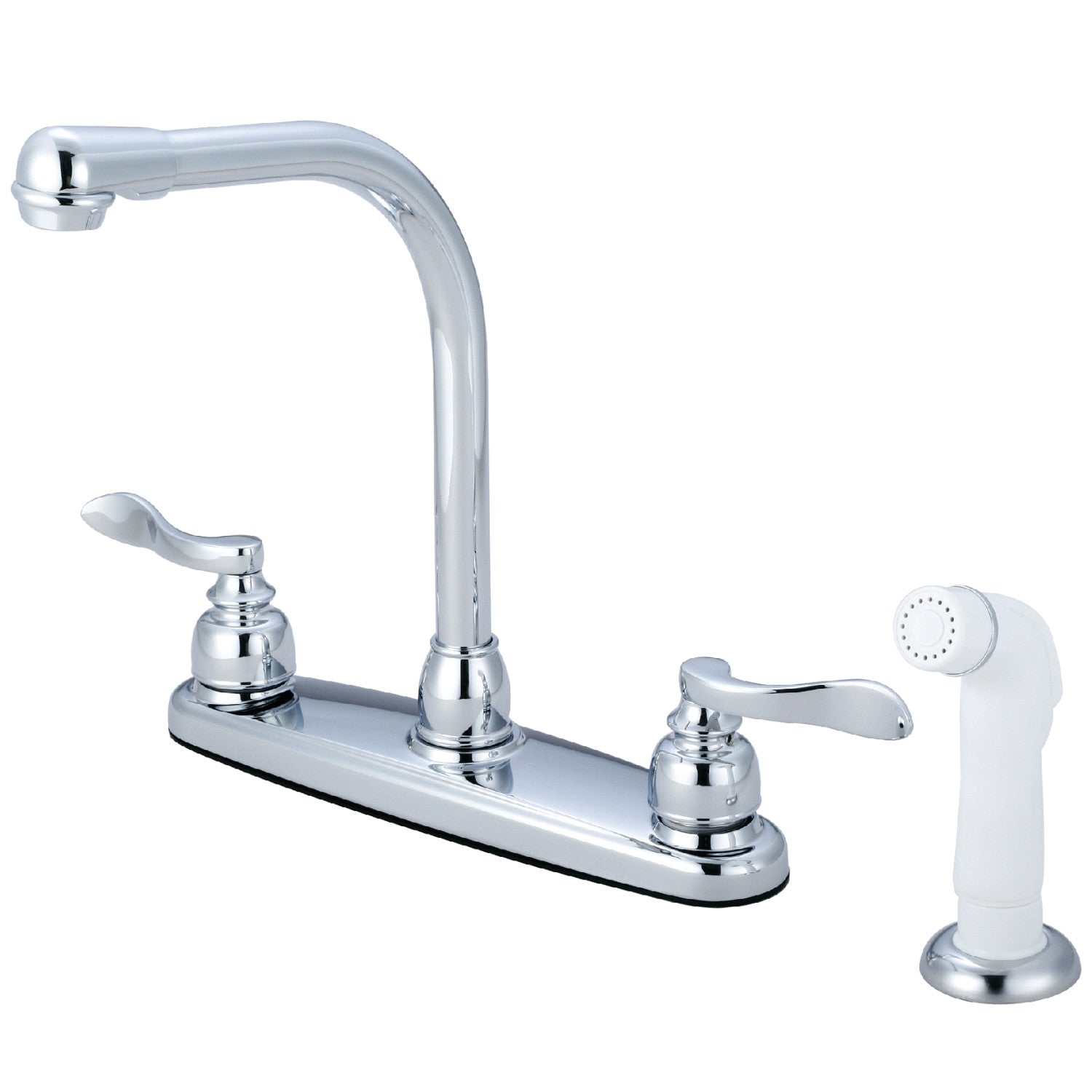 Kingston Tulare KB8751NFL - NuWave French Two-Handle 4-Hole 8" Centerset Kitchen Faucet with Side Sprayer, Polished Chrome