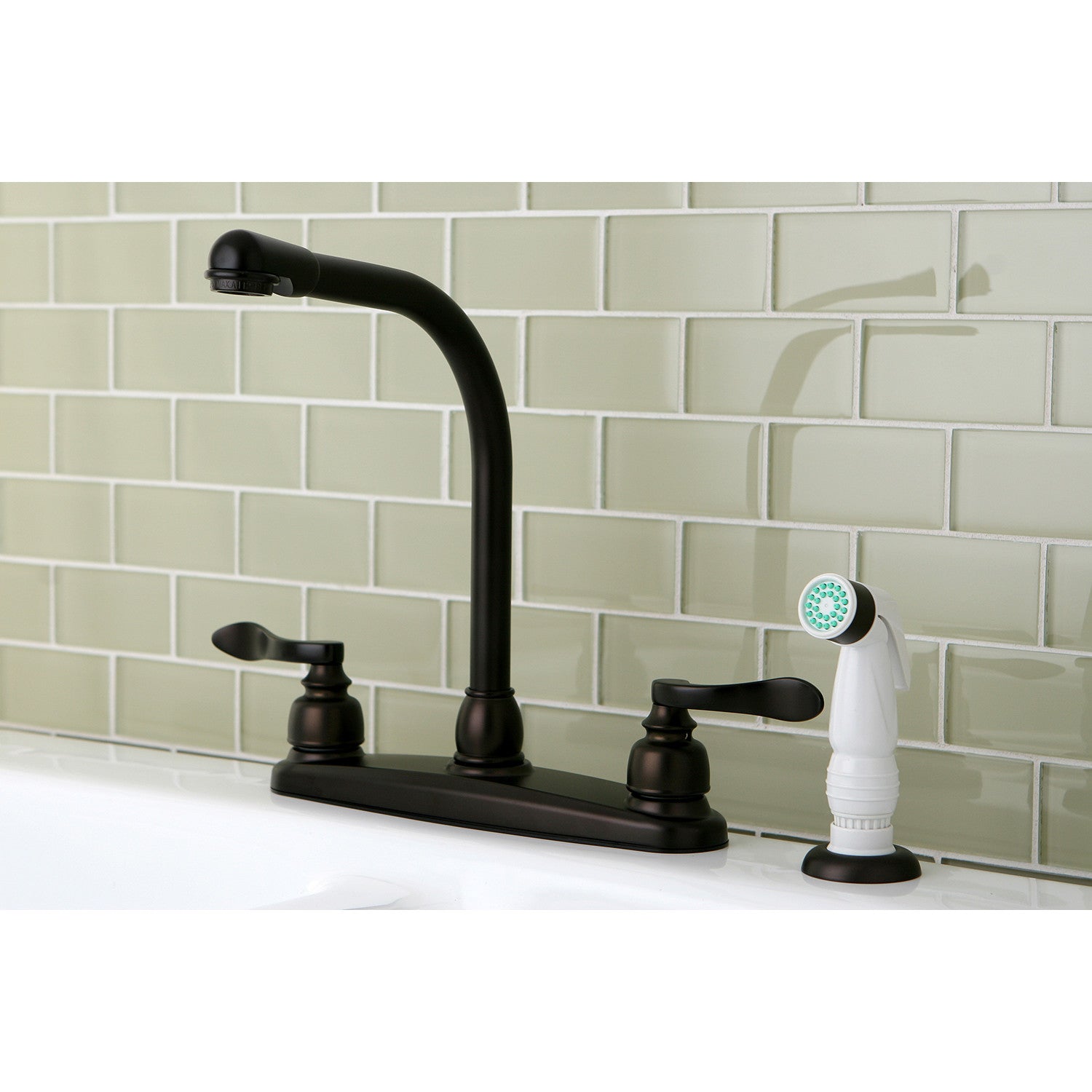 Kingston Tulare KB8755NFL - NuWave French Two-Handle 4-Hole 8" Centerset Kitchen Faucet with Side Sprayer, Oil Rubbed Bronze — thumbnail 2