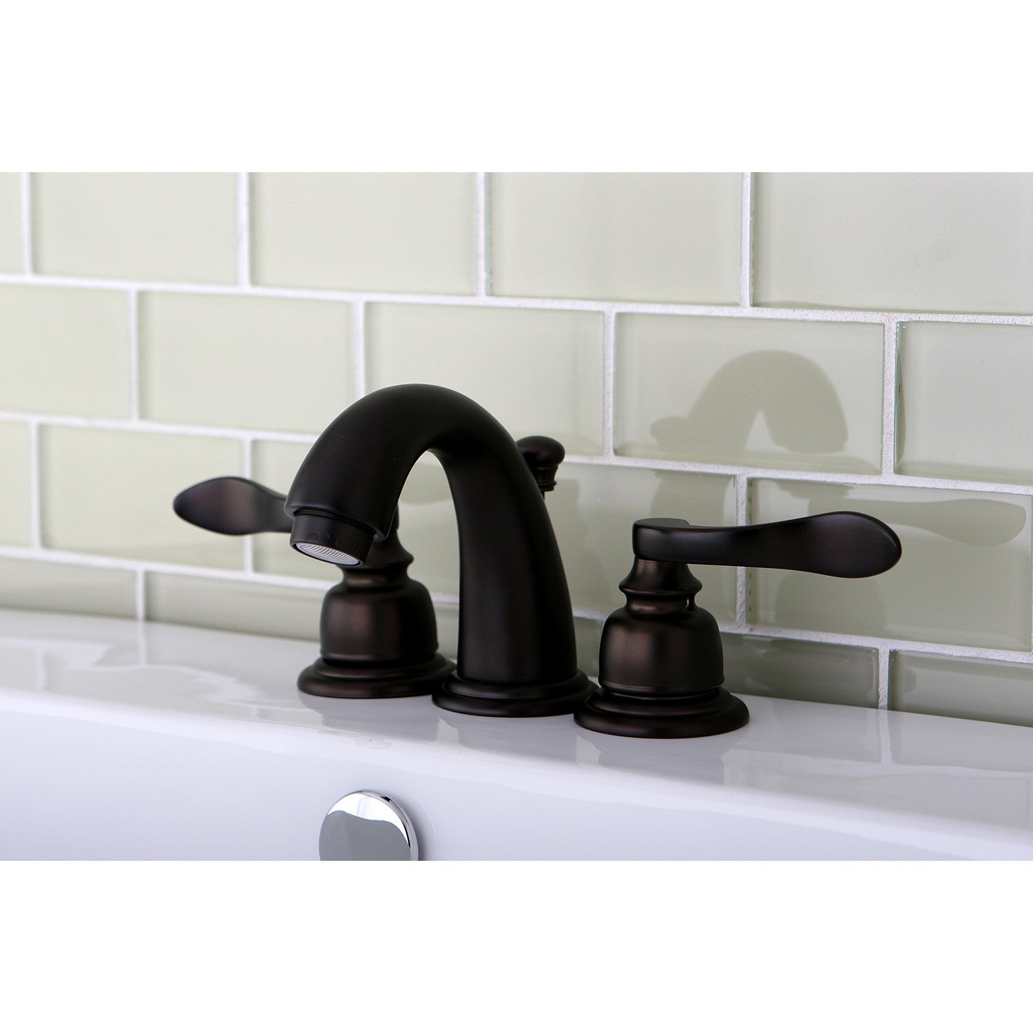 Kingston Tulare KB8915NFL - NuWave French Two-Handle 3-Hole Deck Mount Widespread Bathroom Faucet with Pop-Up Drain, Oil Rubbed Bronze — thumbnail 2
