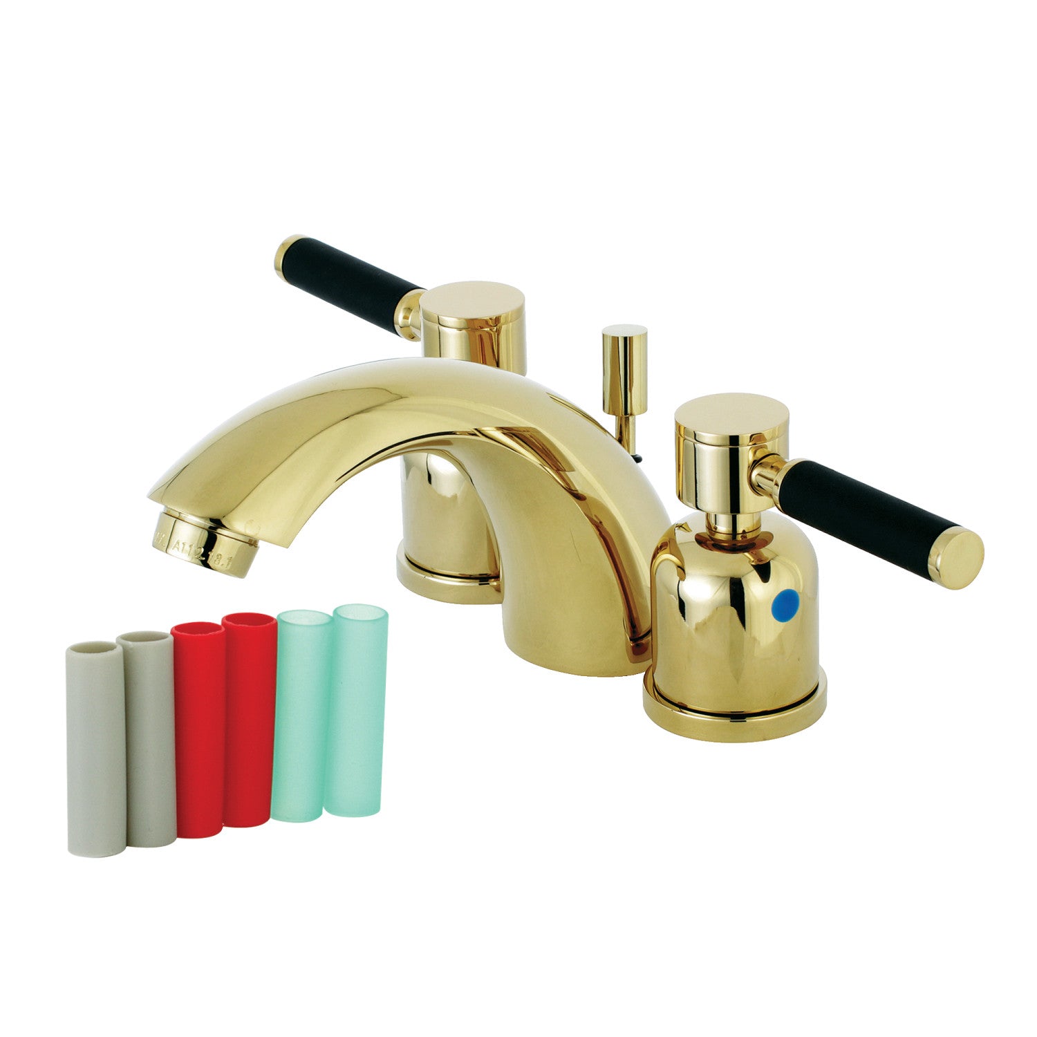 Kingston Tulare KB8952DKL - Kaiser Two-Handle 3-Hole Deck Mount Mini-Widespread Bathroom Faucet with Pop-Up Drain, Polished Brass
