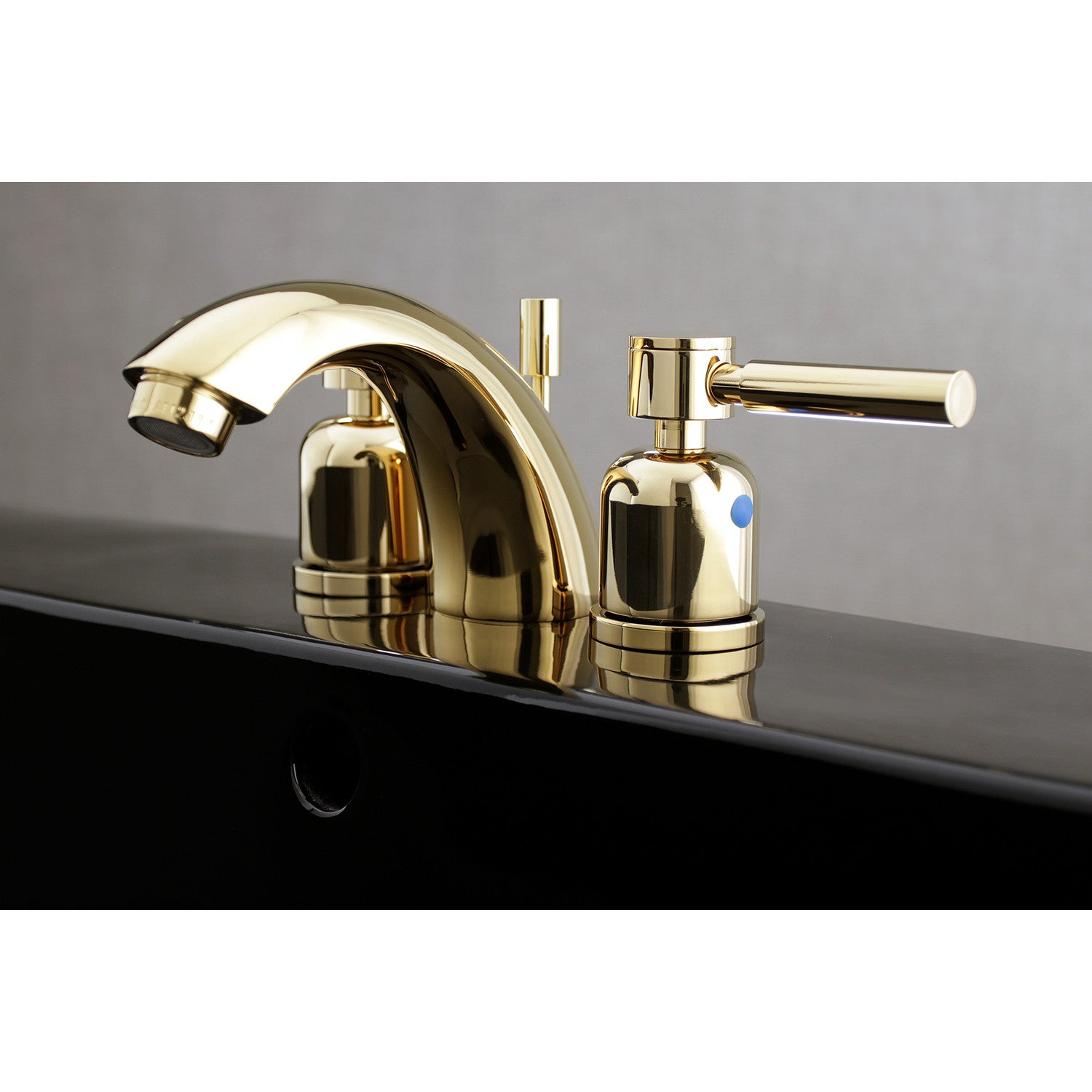 Kingston Tulare KB8952DL - Concord Two-Handle 3-Hole Deck Mount Mini-Widespread Bathroom Faucet with Pop-Up Drain, Polished Brass — thumbnail 2