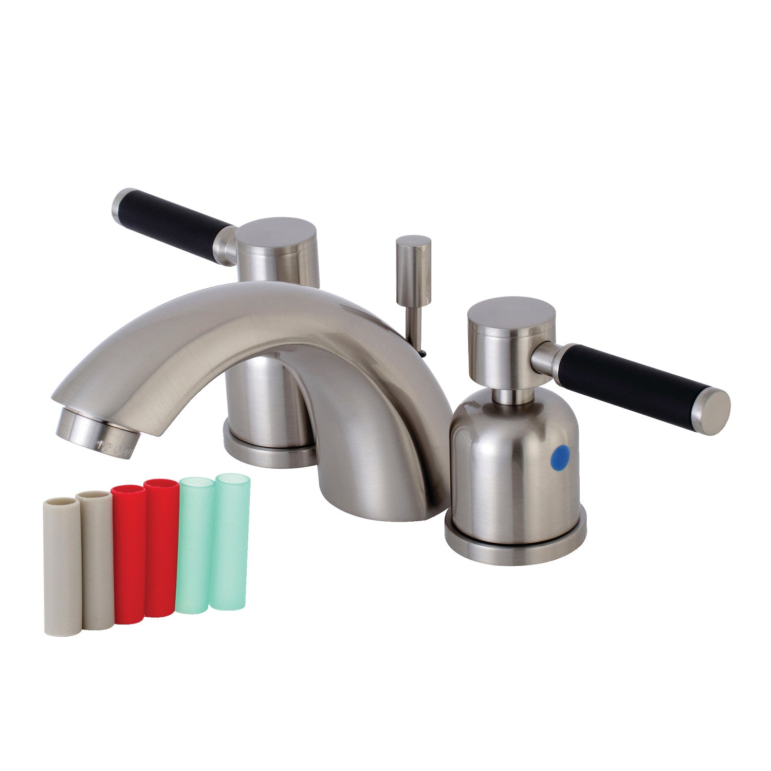 Kingston Tulare KB8958DKL - Kaiser Two-Handle 3-Hole Deck Mount Mini-Widespread Bathroom Faucet with Pop-Up Drain, Brushed Nickel
