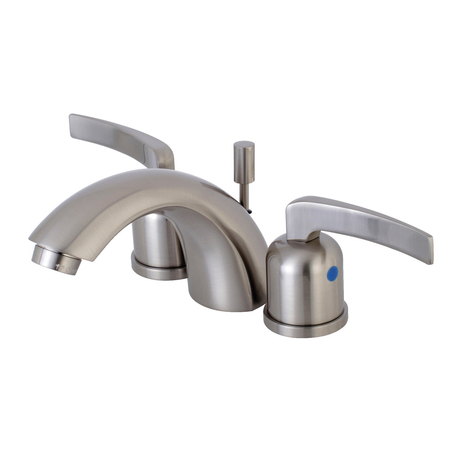 Kingston Tulare KB8958EFL - Centurion Two-Handle 3-Hole Deck Mount Mini-Widespread Bathroom Faucet with Pop-Up Drain, Brushed Nickel