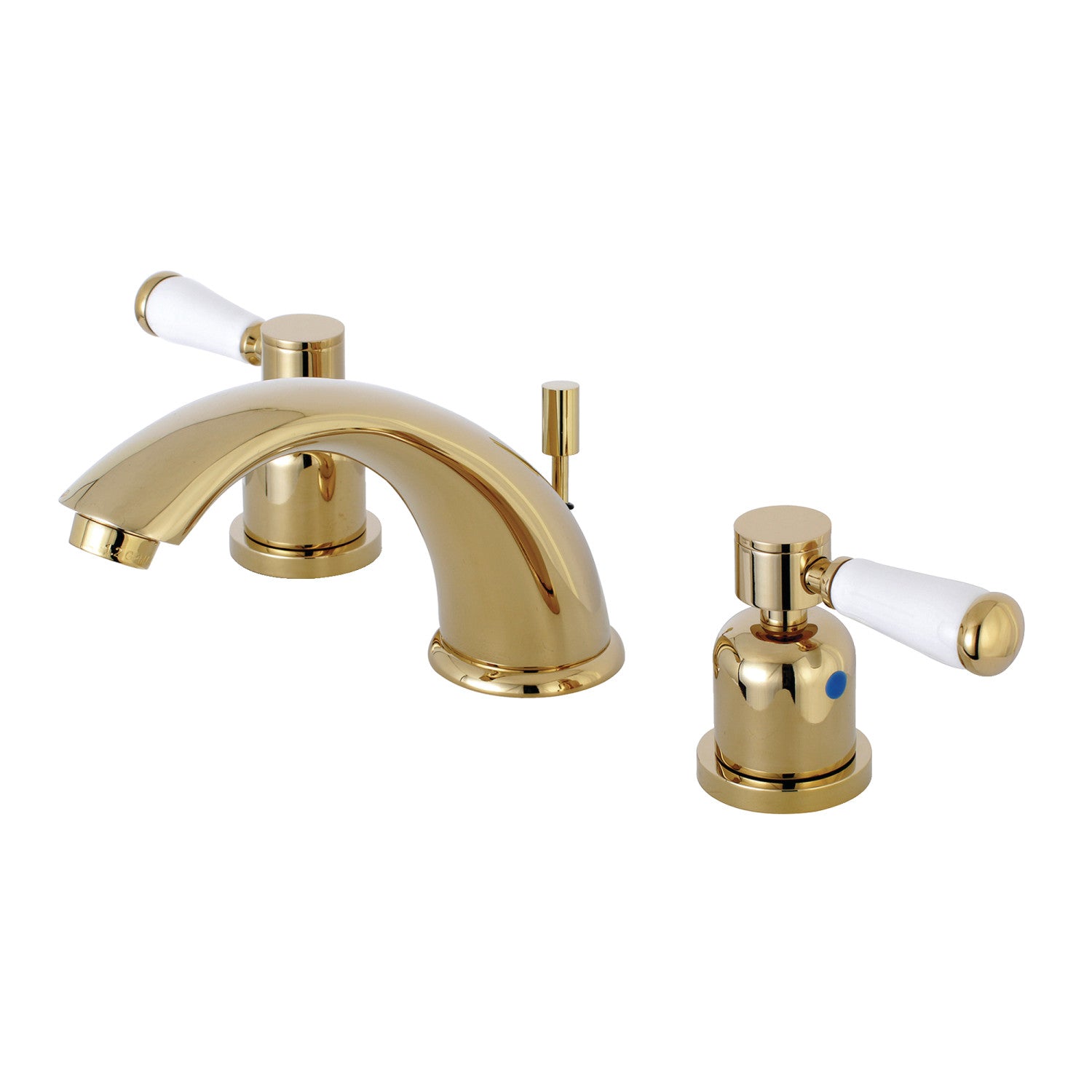 Kingston Tulare KB8962DPL - Paris Two-Handle 3-Hole Deck Mount Widespread Bathroom Faucet with Pop-Up Drain, Polished Brass