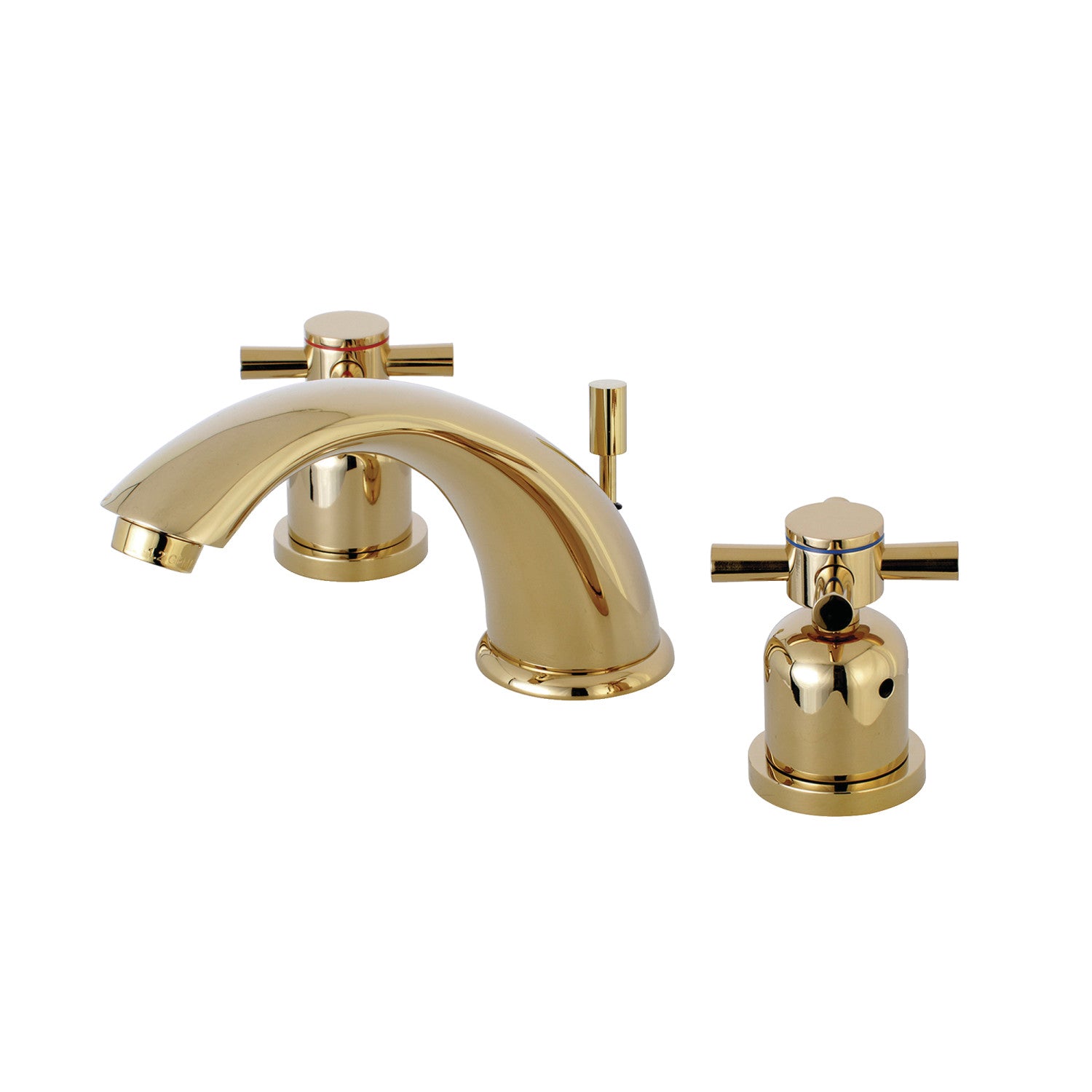 Kingston Tulare KB8962DX - Concord Two-Handle 3-Hole Deck Mount Widespread Bathroom Faucet with Pop-Up Drain, Polished Brass