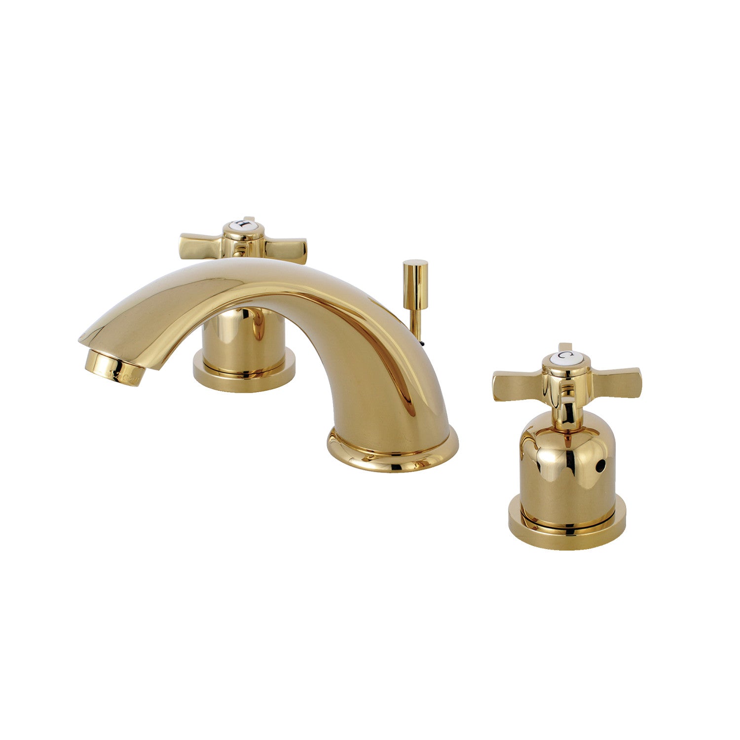 Kingston Tulare KB8962ZX - Millennium Two-Handle 3-Hole Deck Mount Widespread Bathroom Faucet with Pop-Up Drain, Polished Brass