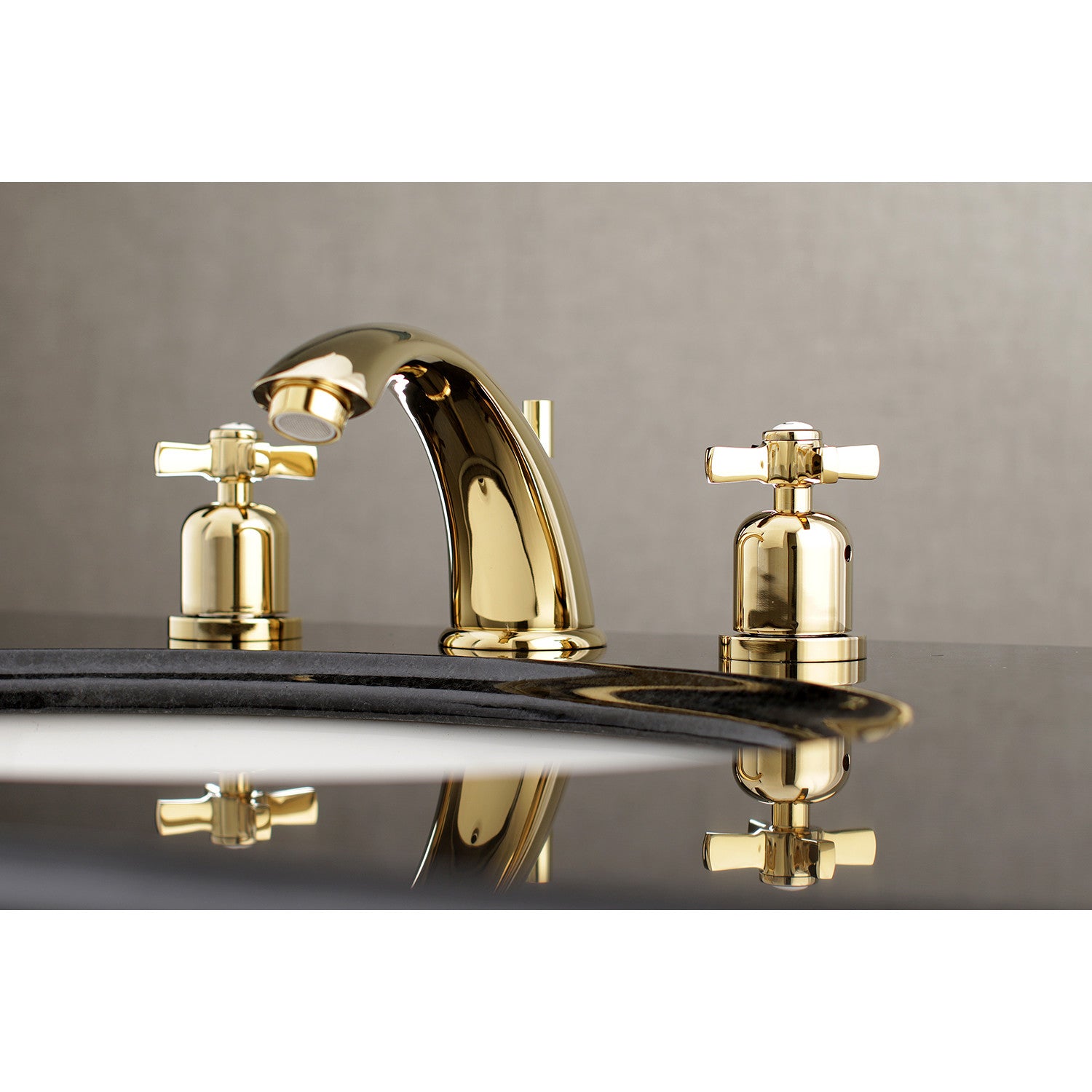 Kingston Tulare KB8962ZX - Millennium Two-Handle 3-Hole Deck Mount Widespread Bathroom Faucet with Pop-Up Drain, Polished Brass — thumbnail 2