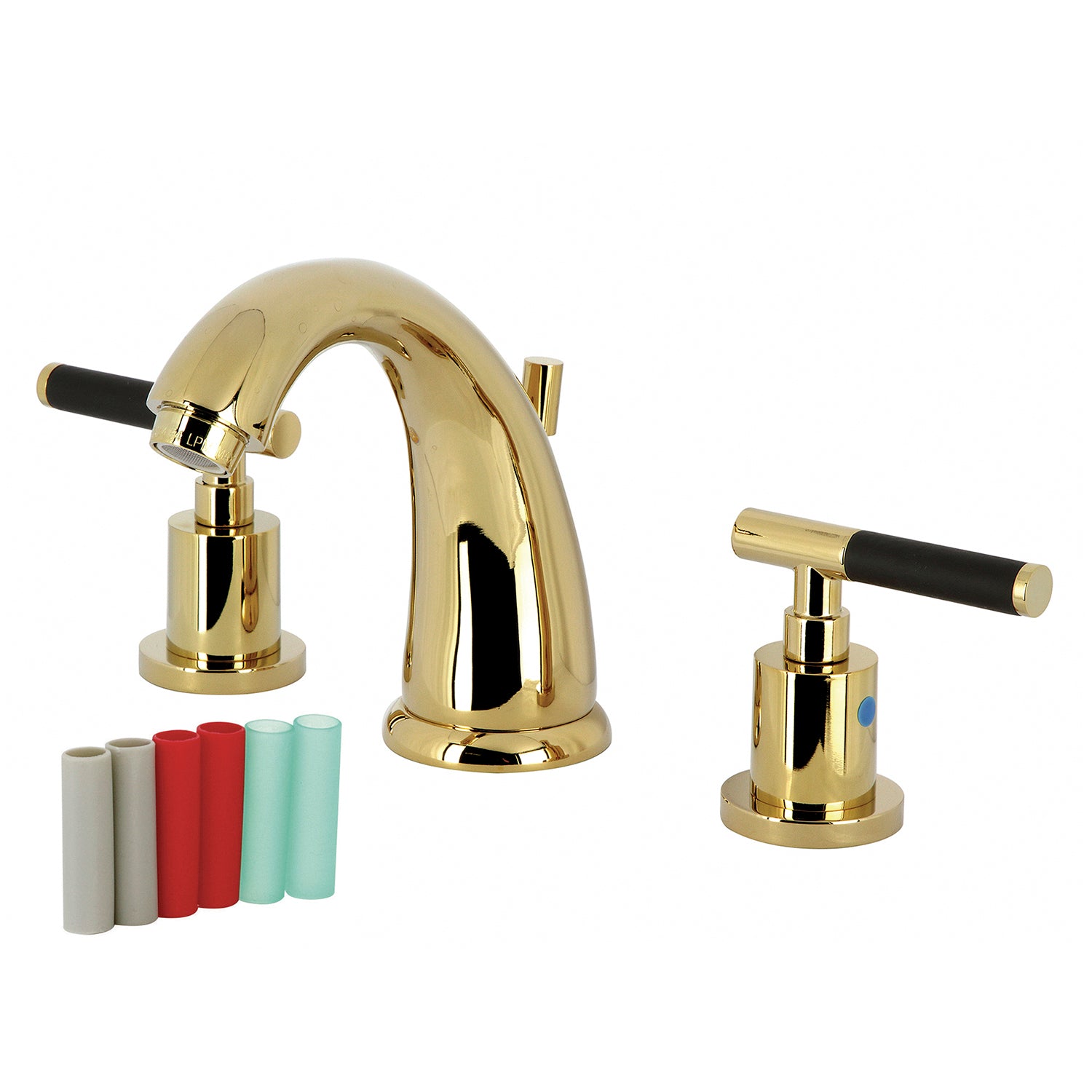Kingston Tulare KB8982CKL - Kaiser Two-Handle 3-Hole Deck Mount Widespread Bathroom Faucet with Pop-Up Drain, Polished Brass