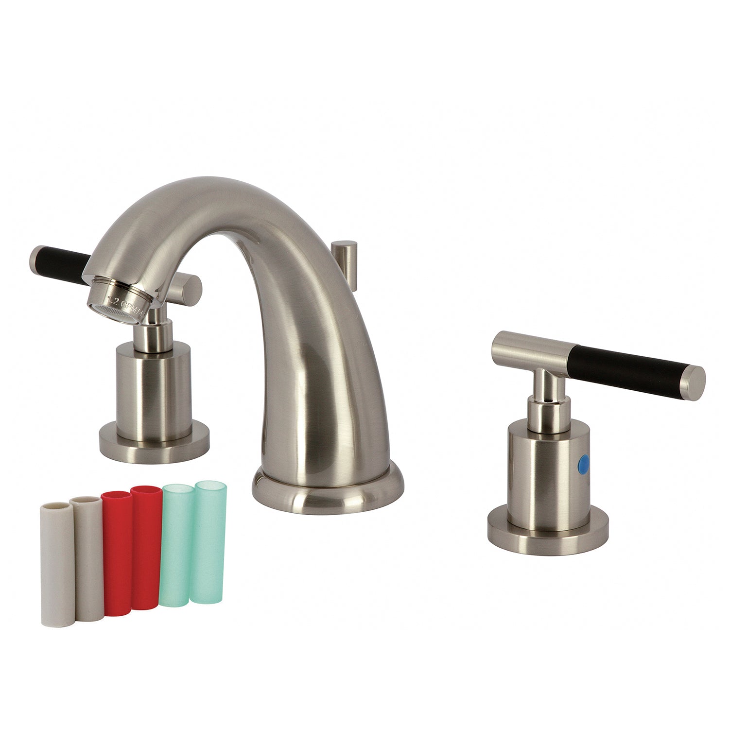Kingston Tulare KB8988CKL - Kaiser Two-Handle 3-Hole Deck Mount Widespread Bathroom Faucet with Pop-Up Drain, Brushed Nickel