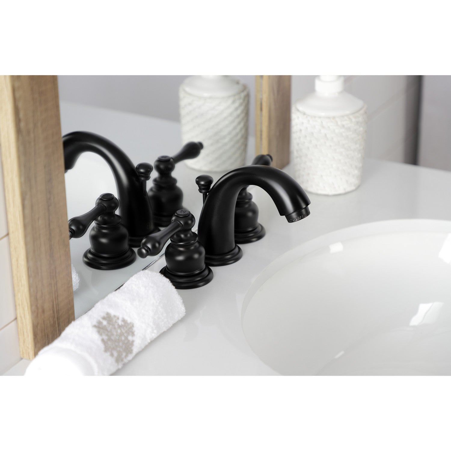 Kingston Heirloom KB910AL - Victorian Two-Handle 3-Hole Deck Mount Widespread Bathroom Faucet with Pop-Up Drain, Matte Black — thumbnail 2