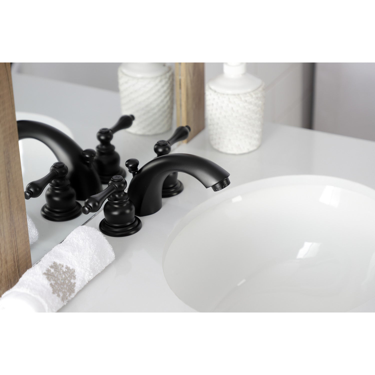 Kingston Heirloom KB940AL - Victorian Two-Handle 3-Hole Deck Mount Mini-Widespread Bathroom Faucet with Pop-Up Drain, Matte Black — thumbnail 3