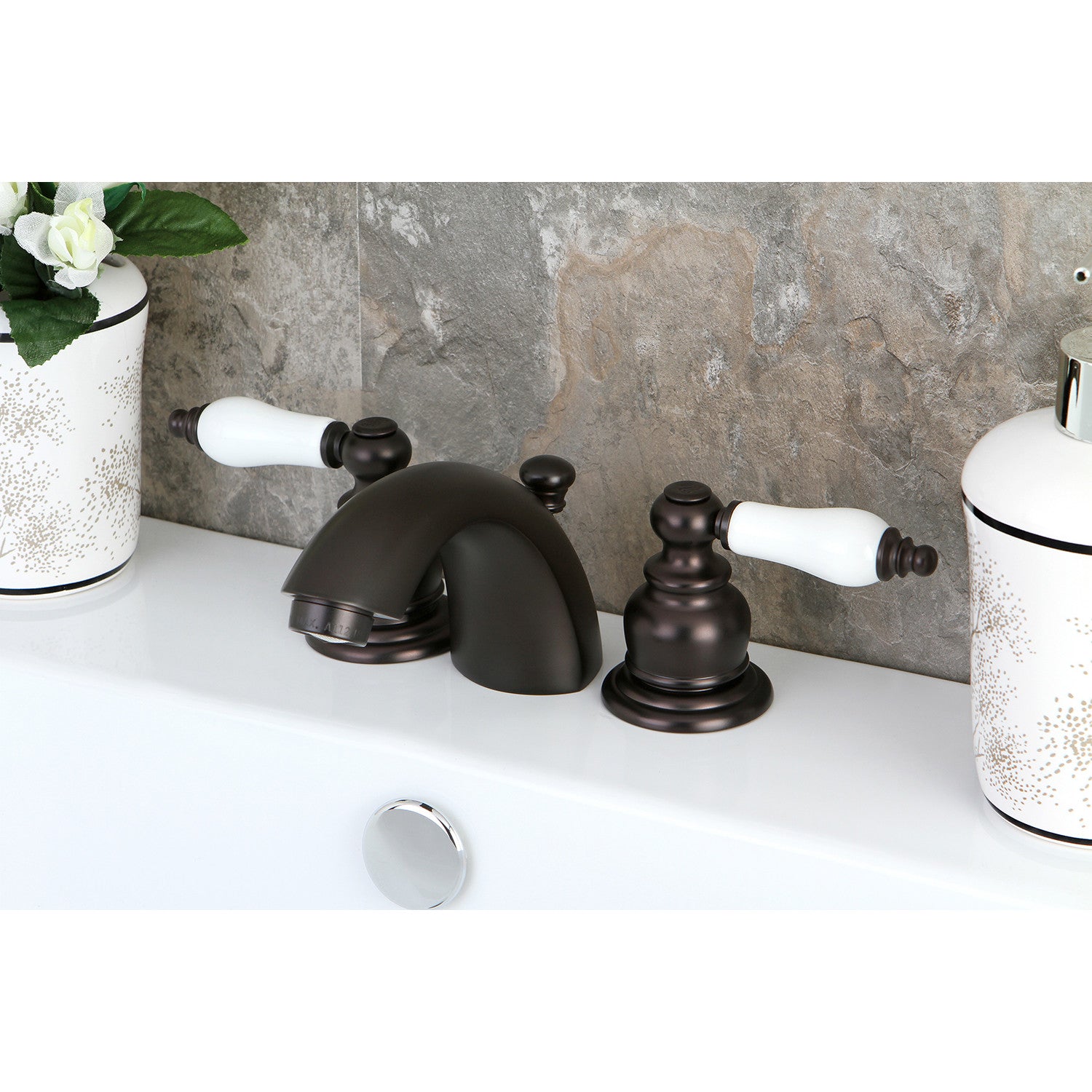 Kingston Heirloom KB945B - Victorian Two-Handle 3-Hole Deck Mount Mini-Widespread Bathroom Faucet with Pop-Up Drain, Oil Rubbed Bronze — thumbnail 2