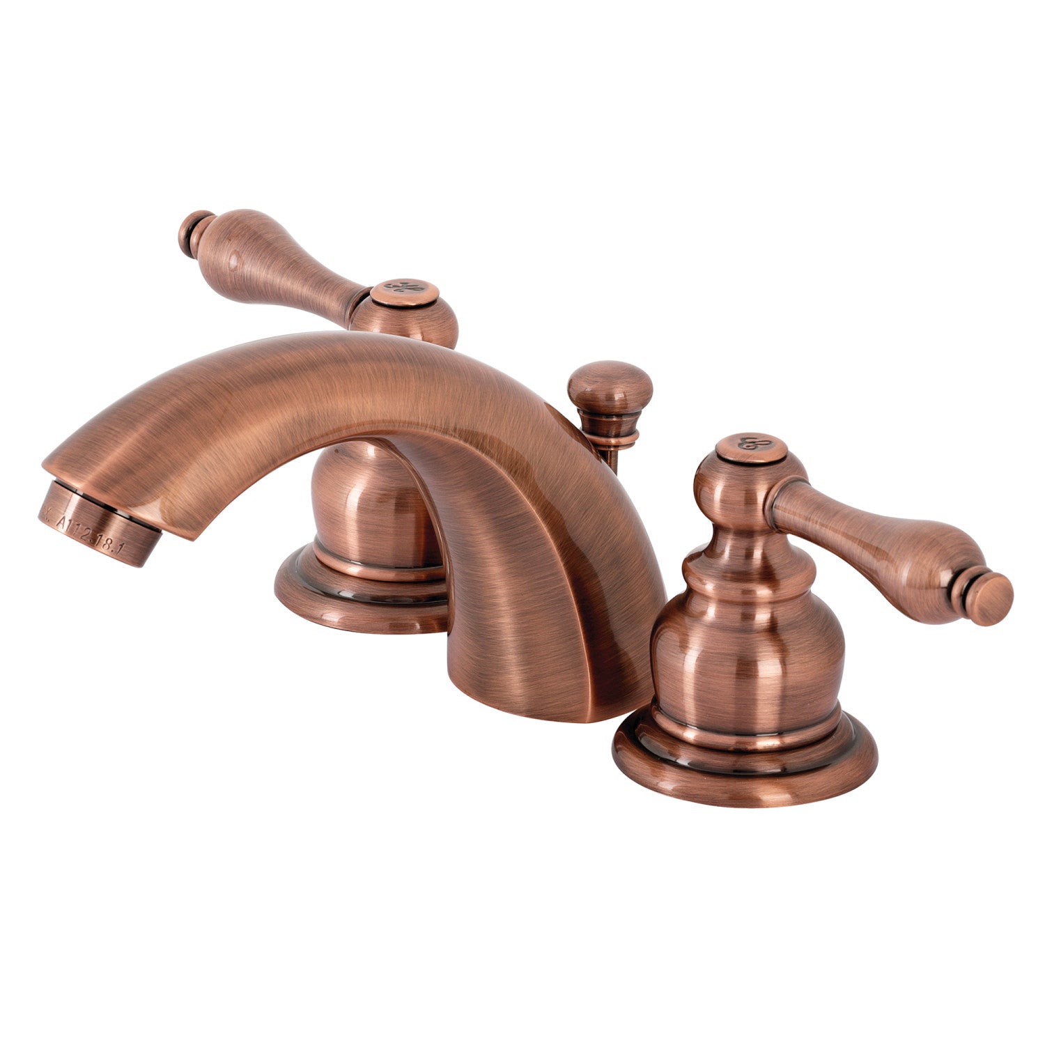 Kingston Heirloom KB946AL - Victorian Two-Handle 3-Hole Deck Mount Mini-Widespread Bathroom Faucet with Pop-Up Drain, Antique Copper