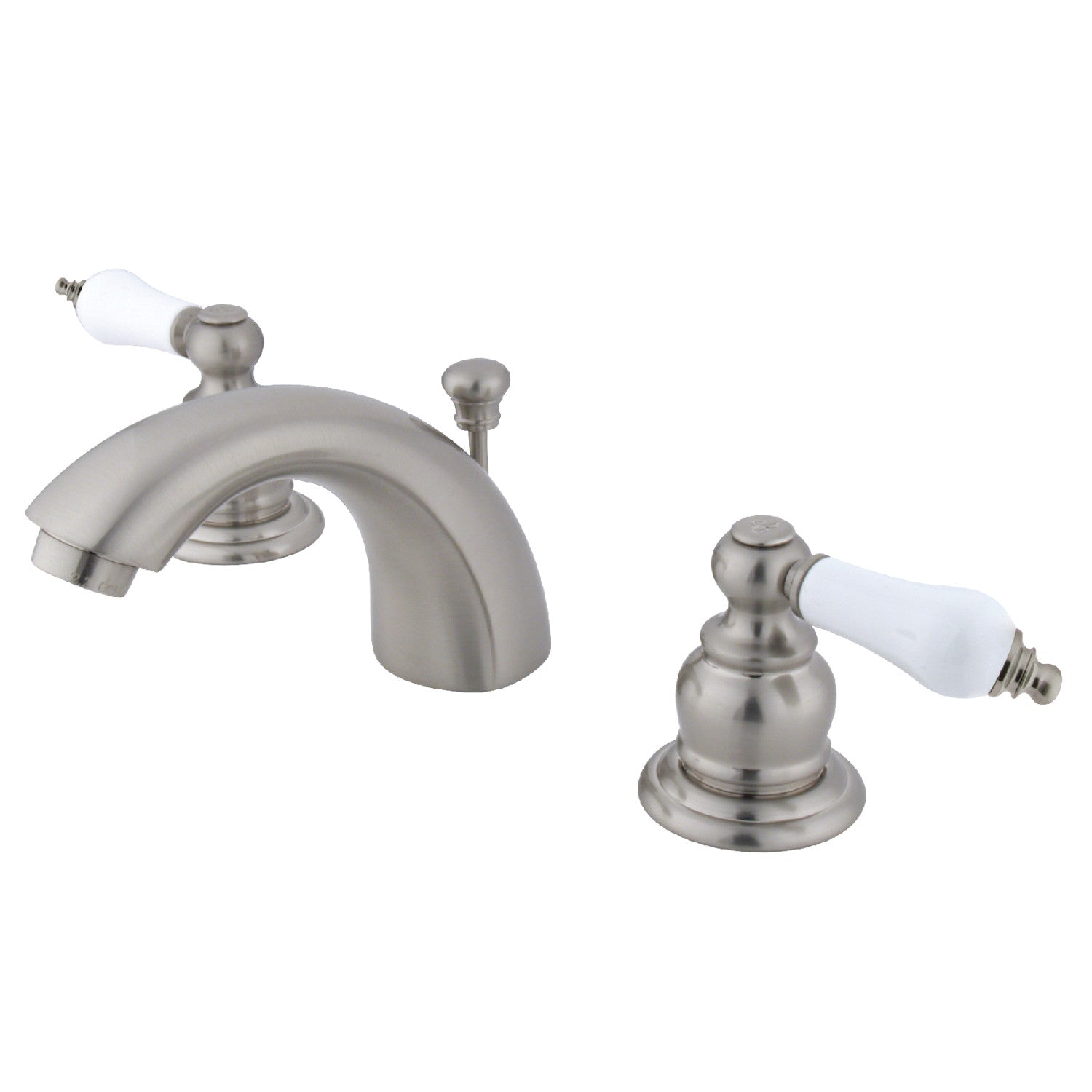 Kingston Heirloom KB948B - Victorian Two-Handle 3-Hole Deck Mount Mini-Widespread Bathroom Faucet with Pop-Up Drain, Brushed Nickel