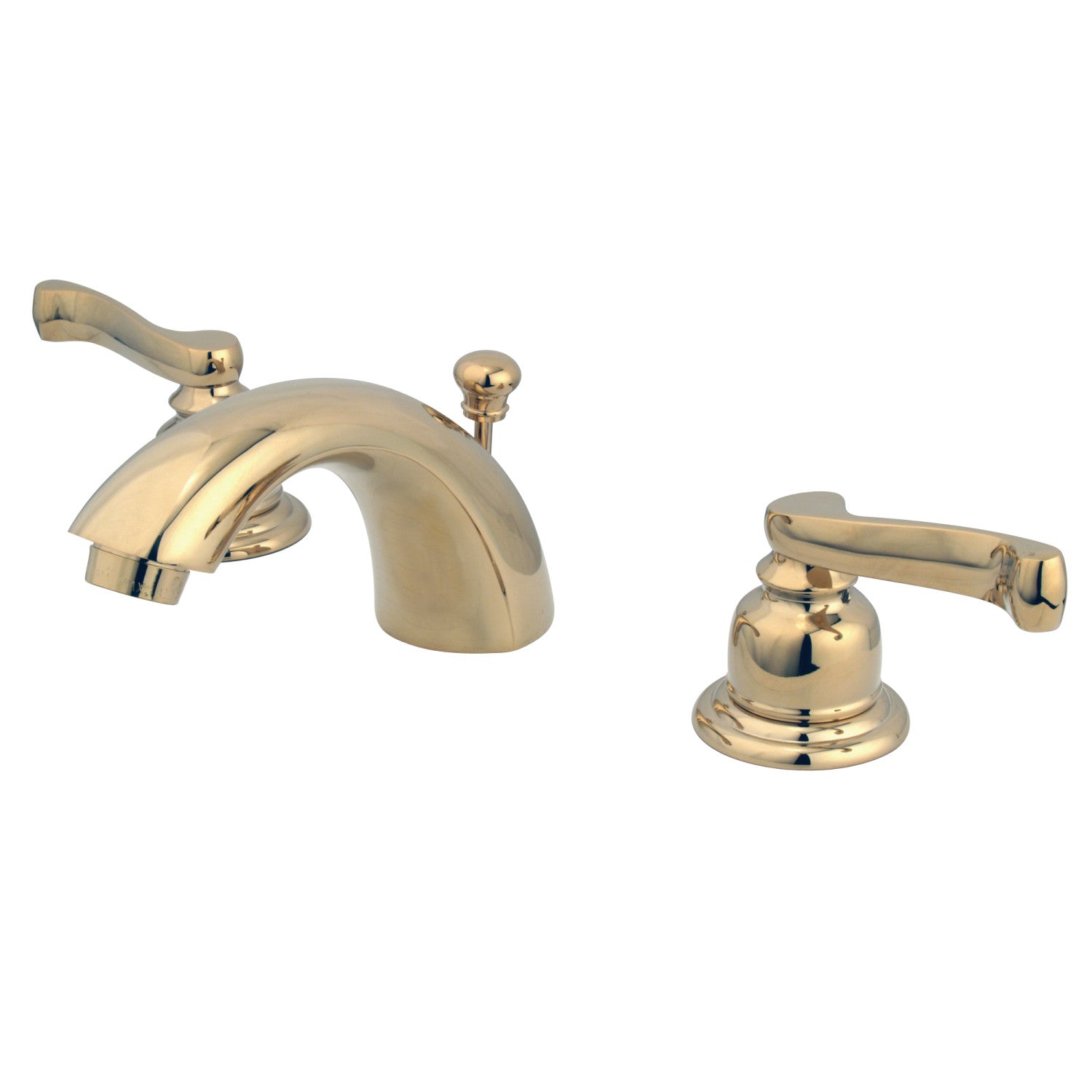 Kingston Tulare KB952FL - Royale Two-Handle 3-Hole Deck Mount Mini-Widespread Bathroom Faucet with Pop-Up Drain, Polished Brass