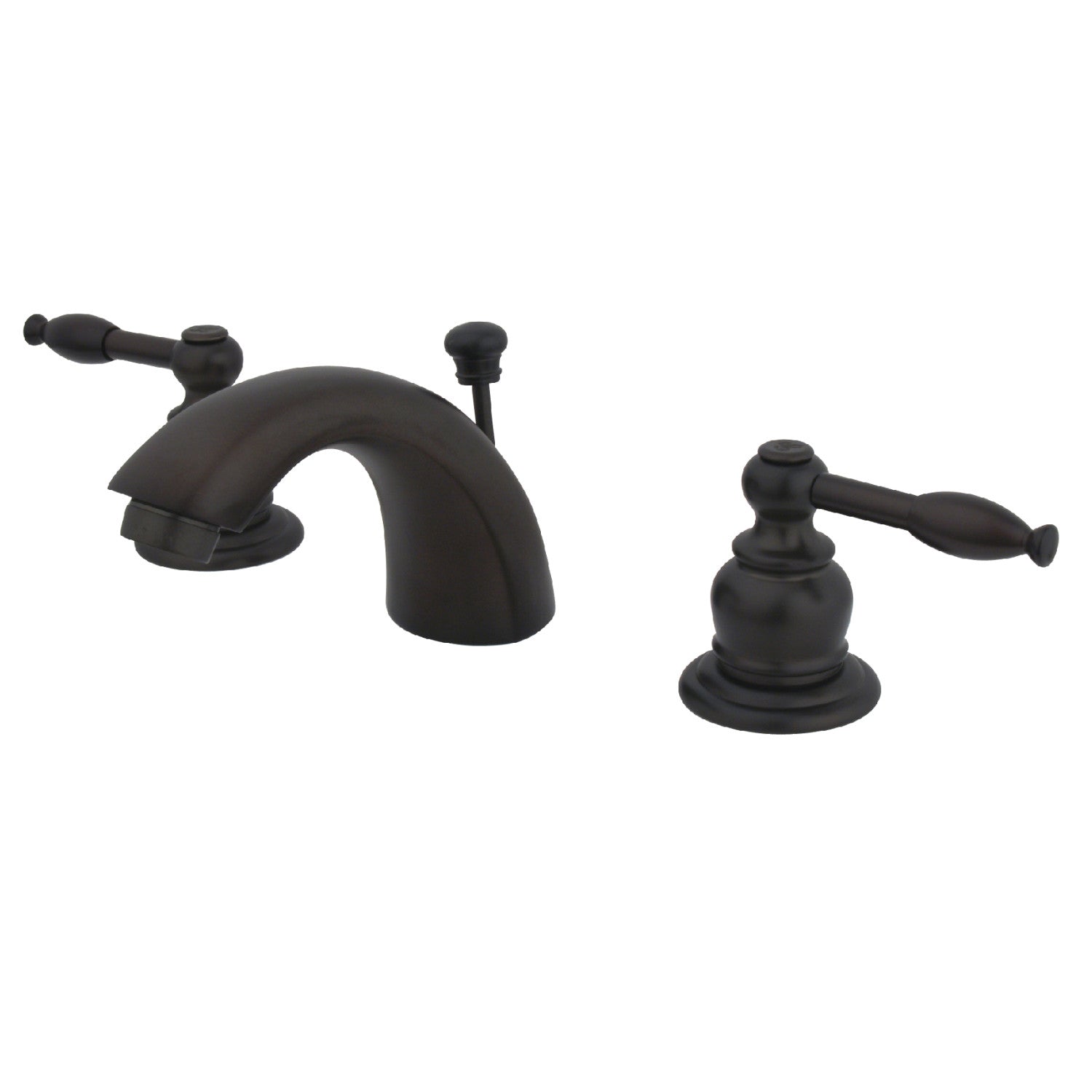 Kingston Tulare KB955KL - Knight Two-Handle 3-Hole Deck Mount Mini-Widespread Bathroom Faucet with Pop-Up Drain, Oil Rubbed Bronze