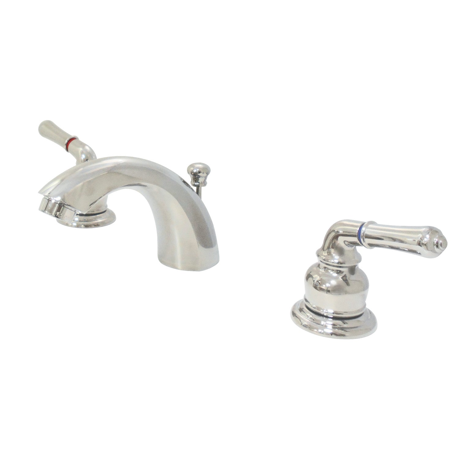 Kingston Tulare KB956PN - Magellan Two-Handle 3-Hole Deck Mount Mini-Widespread Bathroom Faucet with Pop-Up Drain, Polished Nickel