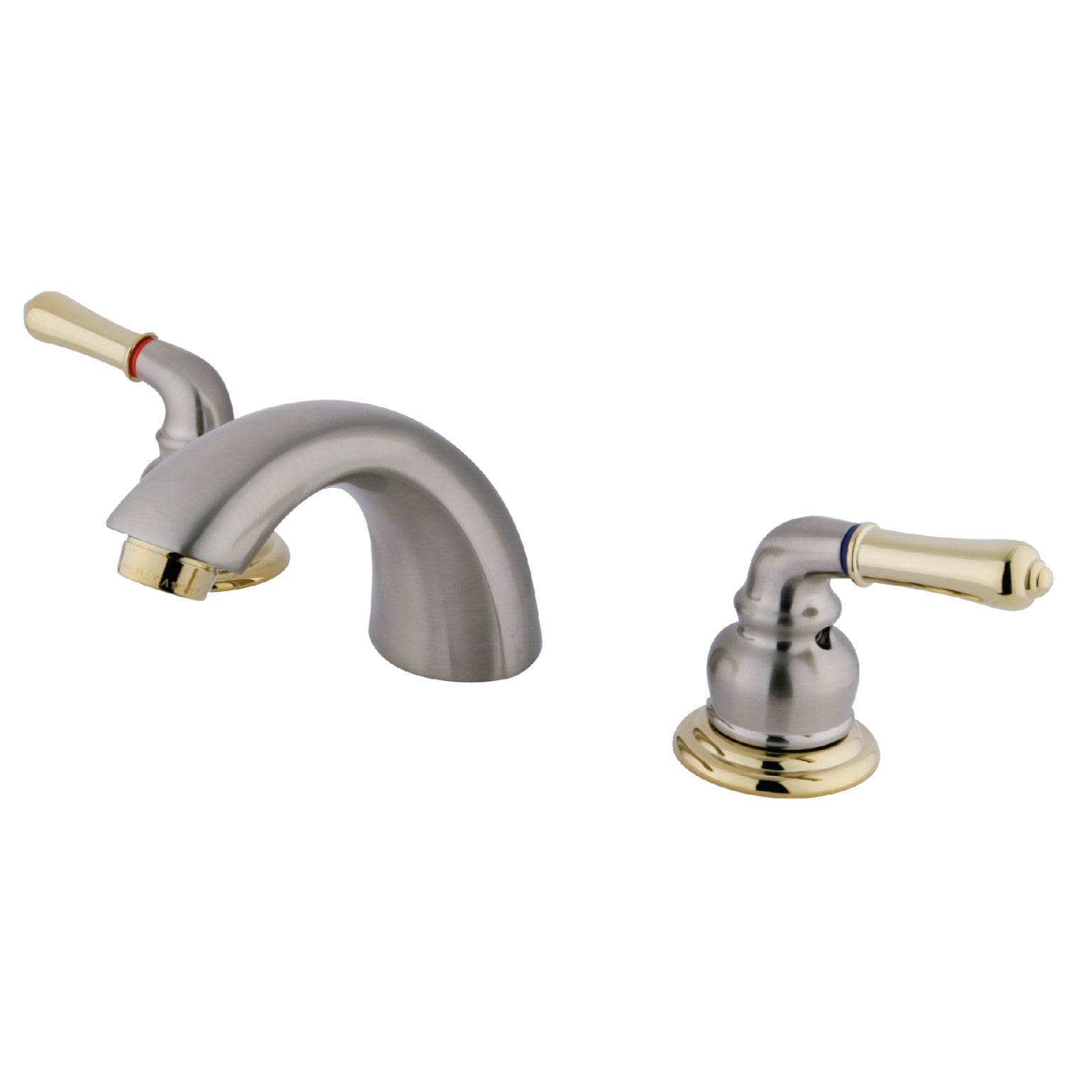 Kingston Tulare KB959LP - Magellan Two-Handle 3-Hole Deck Mount Mini-Widespread Bathroom Faucet, Brushed Nickel/Polished Brass