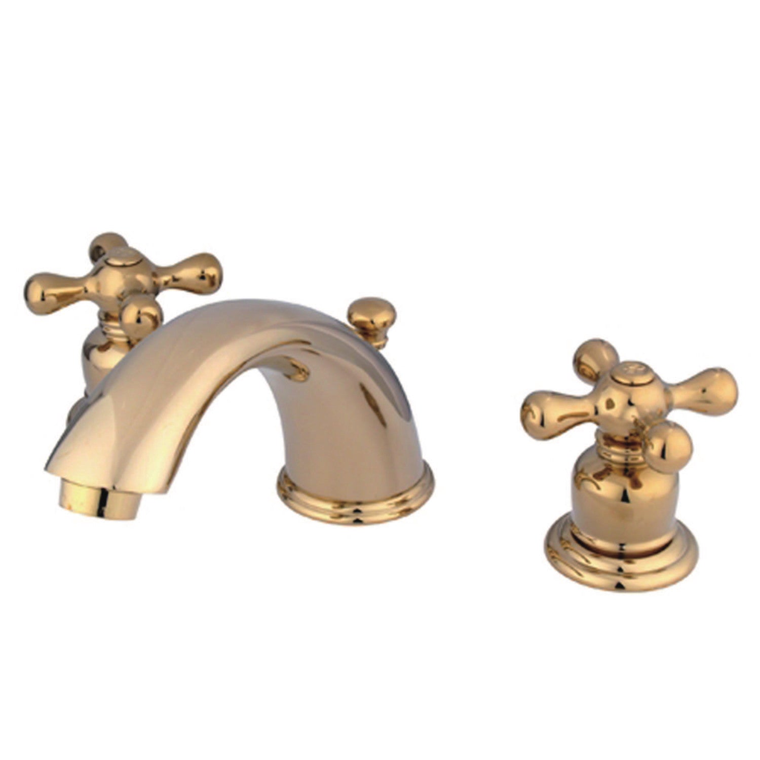 Kingston Heirloom KB962AX - Victorian Two-Handle 3-Hole Deck Mount Widespread Bathroom Faucet with Pop-Up Drain, Polished Brass