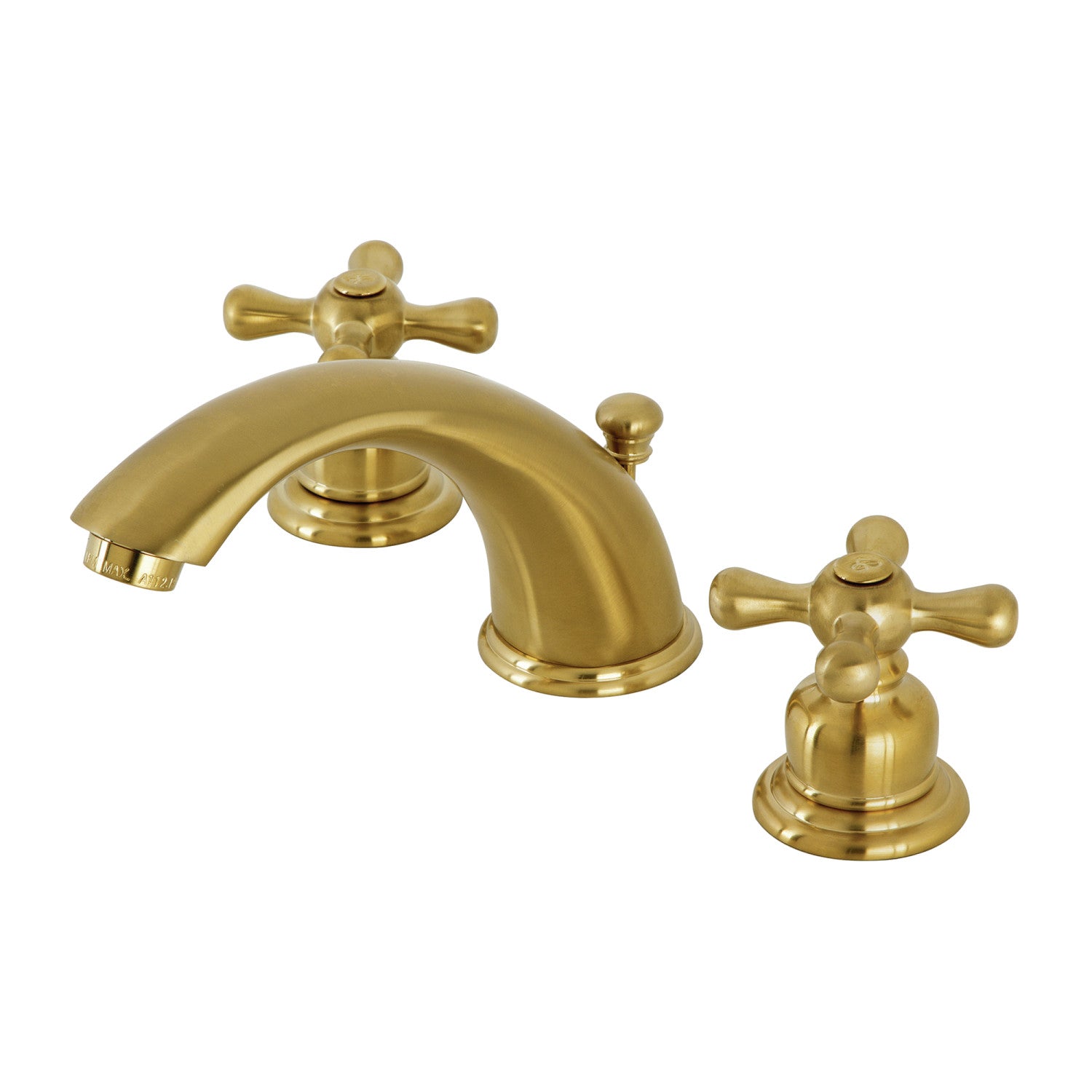 Kingston Heirloom KB967AXSB - Victorian Two-Handle 3-Hole Deck Mount Widespread Bathroom Faucet with Pop-Up Drain, Brushed Brass